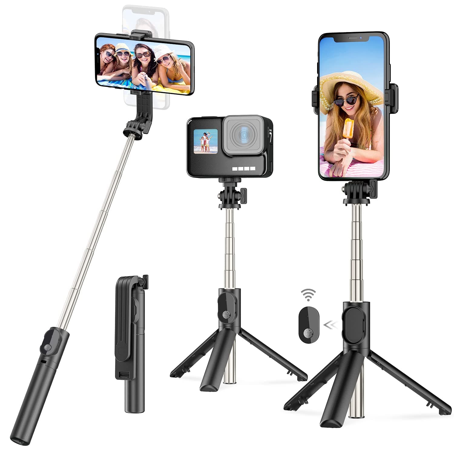 Selfie Stick for iphone,3 in 1 Bluetooth Selfie Stick Tripod with Remote,Holiday Essentials Phone Tripod Stand with Detachable Wireless Remote, Compatible with Small Camera/Samsung/Huawei
