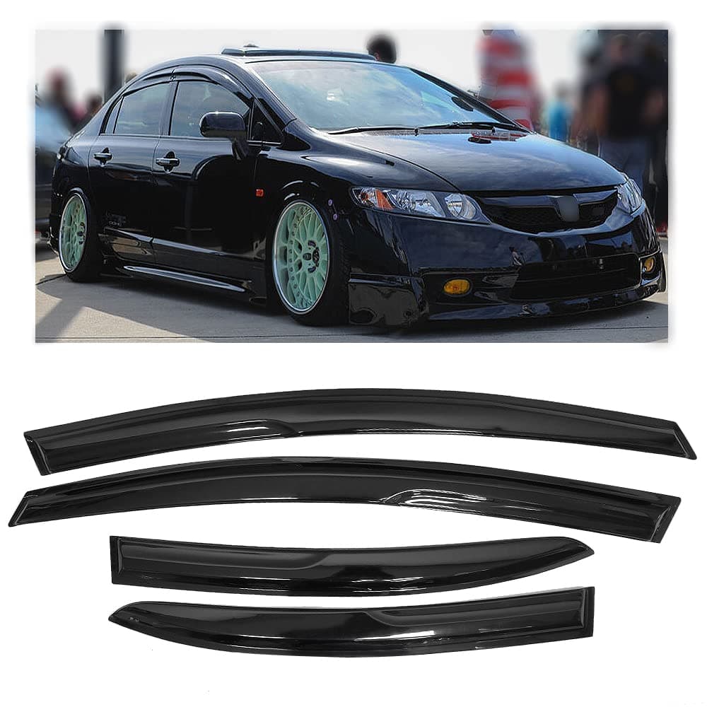 Rain Guards Side Window Visor Vent Outside Mount, 4PCS Fits 2006-2011 Honda Civic 4-Door Sedan