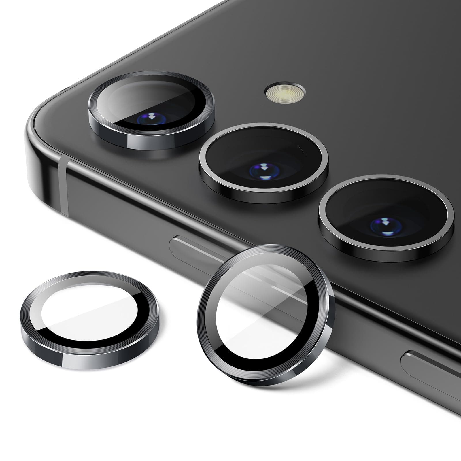 Camera Lens Protector for Samsung Galaxy S24+ / S24 Plus, 9H Tempered Glass Metal Individual Ring Cover, Easy Installation Tray, HD Clear, 1 Set (Onyx Black)