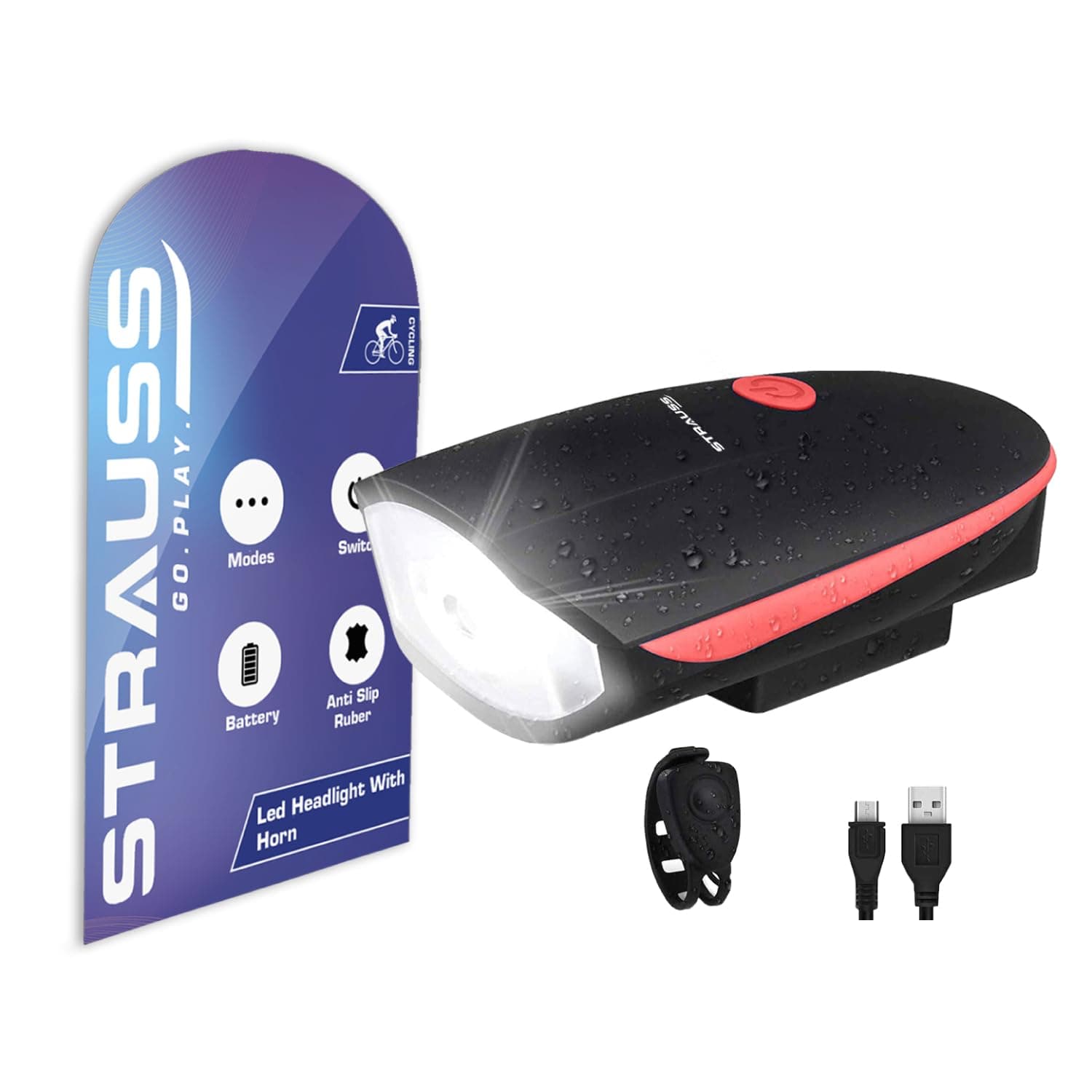 - Bicycle LED Headlight with Horn | 2-in-1 Front Bike Light & Horn Combo | Universal Adjustable Lamp for Cycling Safety (Red)