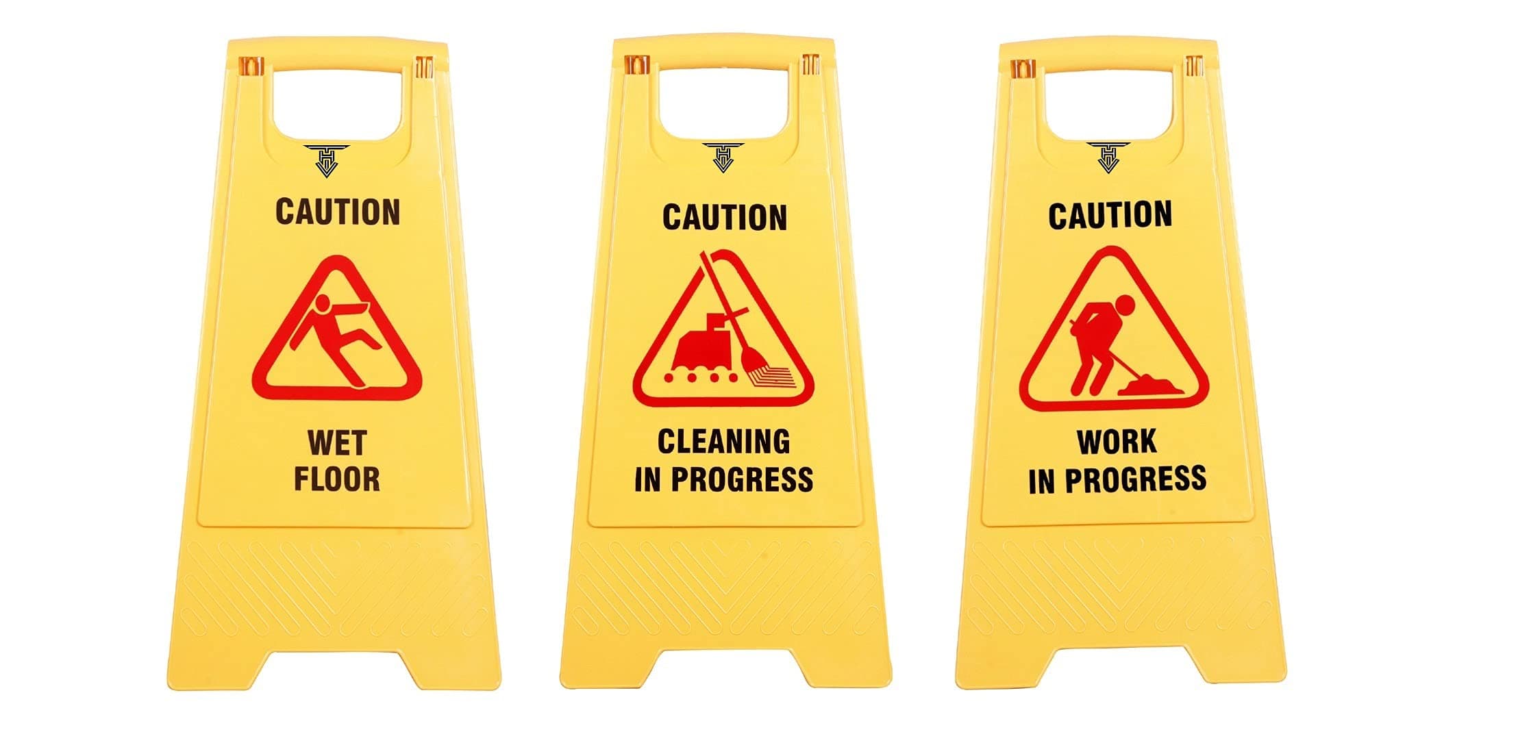 Plastic Caution Standing Board (Set Of 3 Pcs Sign Board,Wet Floor, Cleaning in Progress And Work in Progress Sign Board)