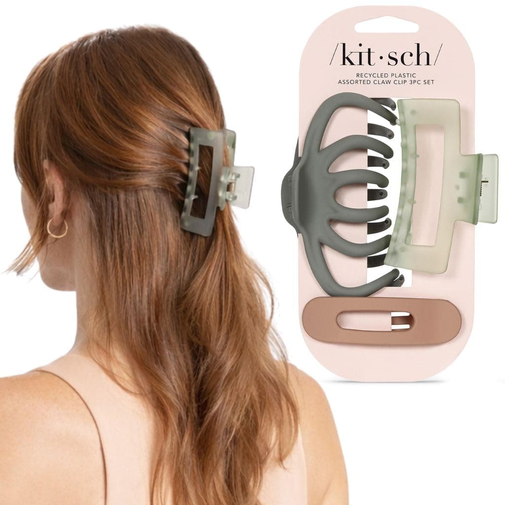 Kitsch Large Assorted Hair Clips for Women - Medium Open Shape Hair Claw Clips for Thick Hair | Flat Lay Hair Clip & Big Octopus Claw Clip for Teen Girls | Hair Styling Accessories, 3 pcs