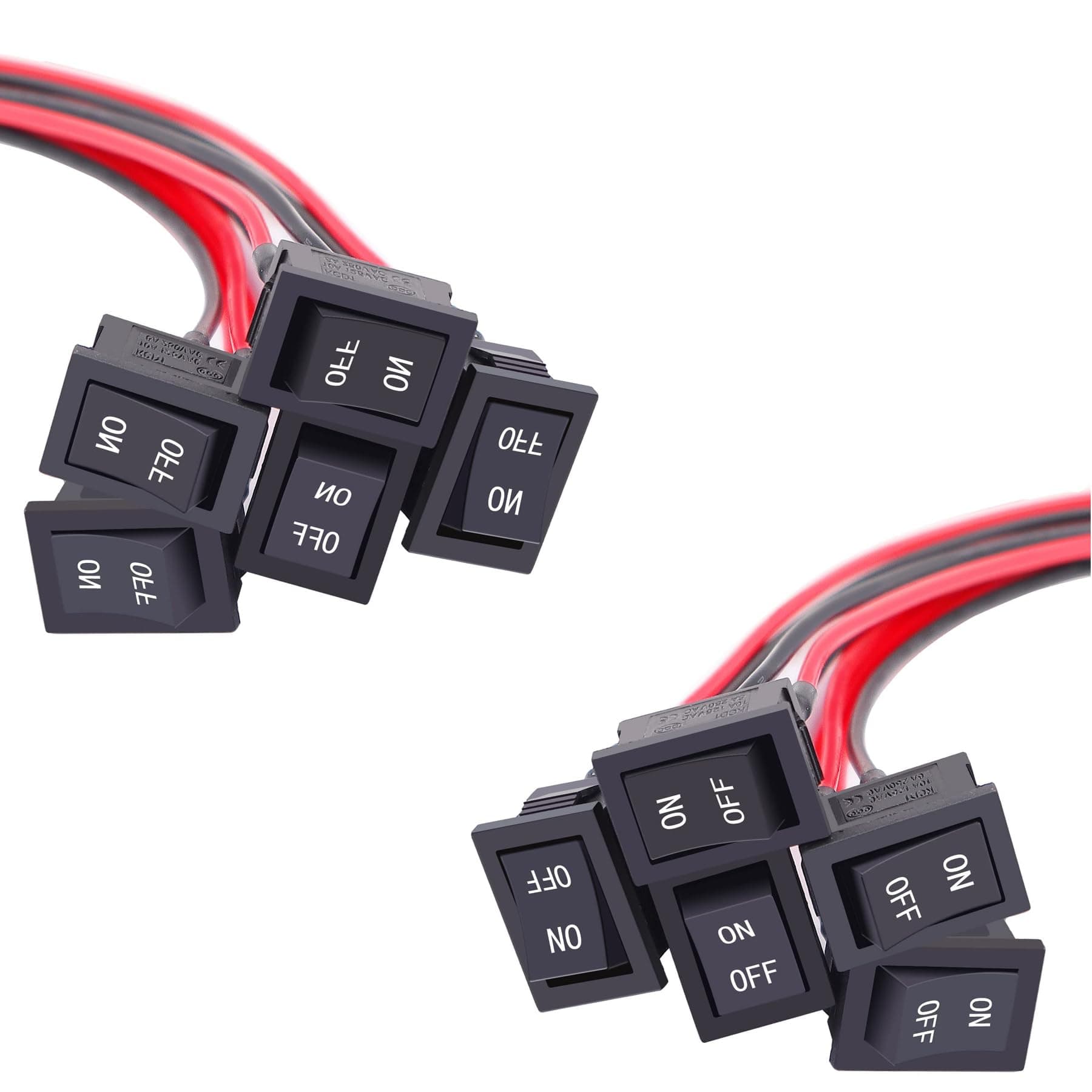 KASTWAVE 10 Pcs Rocker Switch, Round Rocker Switch, AC 6A/250V 10A/125V SPST 2 Pins 2 Position ON/Off with Pre-soldered Wires,Toggle Rocker Boat Switch, Rocker Toggle Switch for Car, Boat