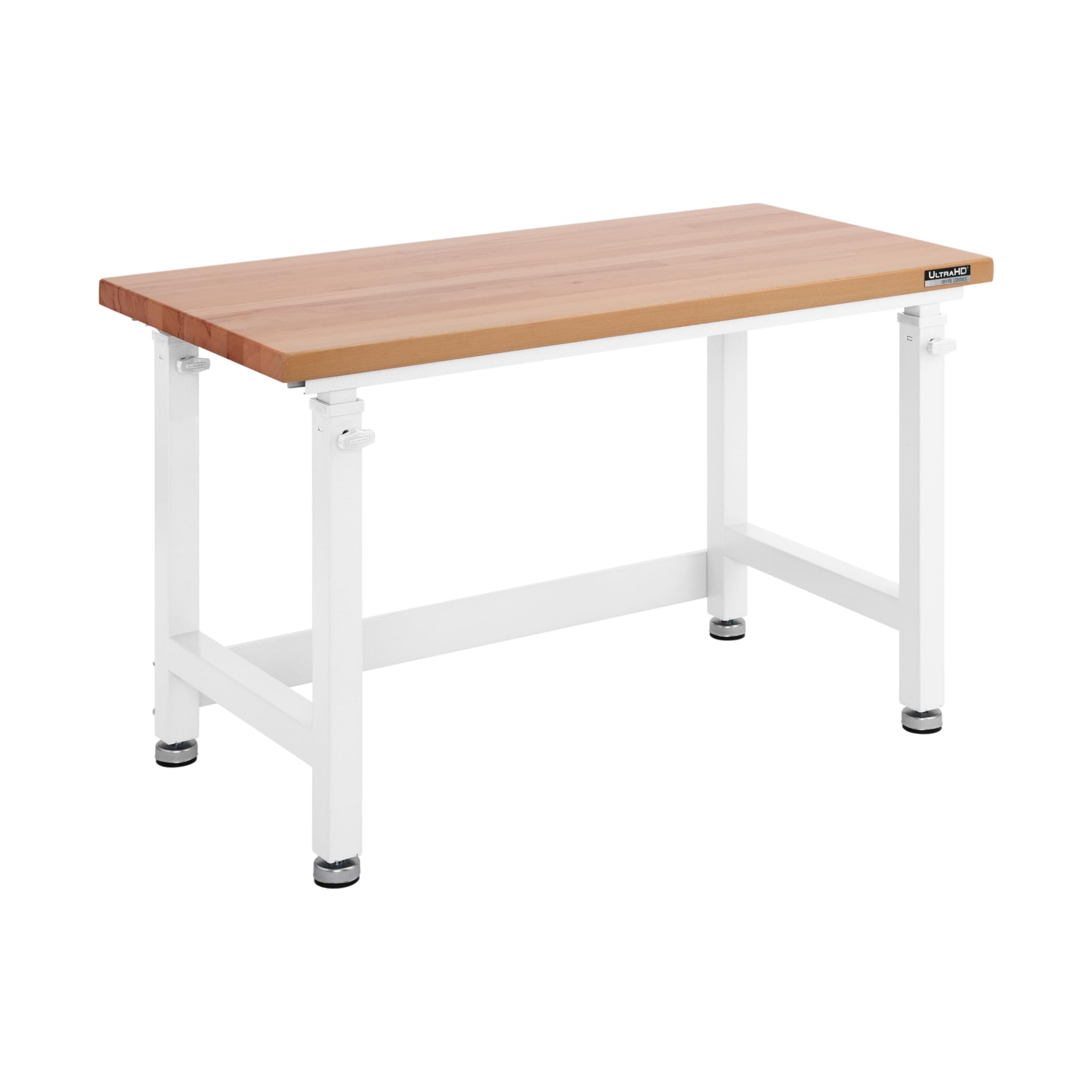 Seville Classics UltraHD Heavy Duty Workbench Table w/Solid Wood Top, 1000 lbs. Weight Capacity Workstation for Garage, Warehouse, Workshop, White, 48" W x 24" D x 28.5" to 42" H Desktop