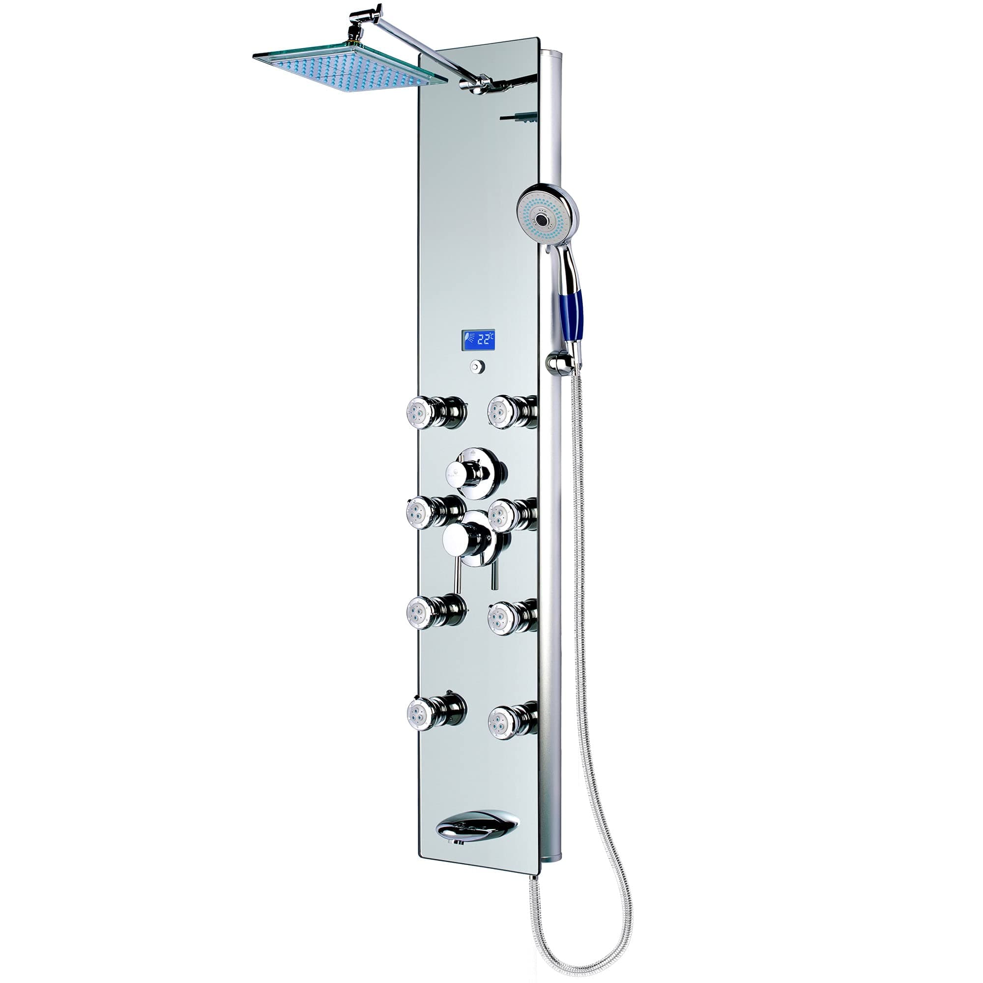 52" Aluminum SPA392M Shower Panel Tower System with Rainfall Shower Head and 8 Adjustable Massage Jets