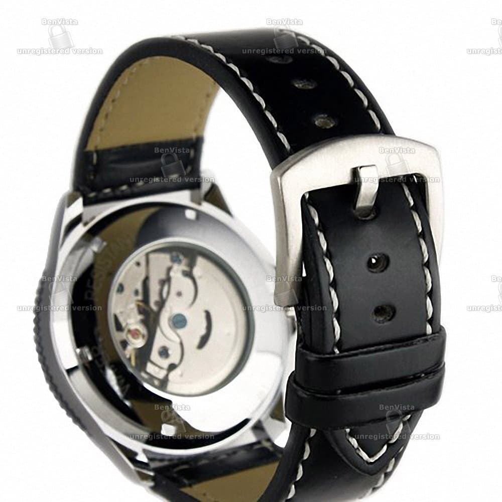 Vantasy Elegant Men's Tourbillon Automatic Mechanical Skeleton Analog Date White Dial Stainless Steel Business Leather Watch