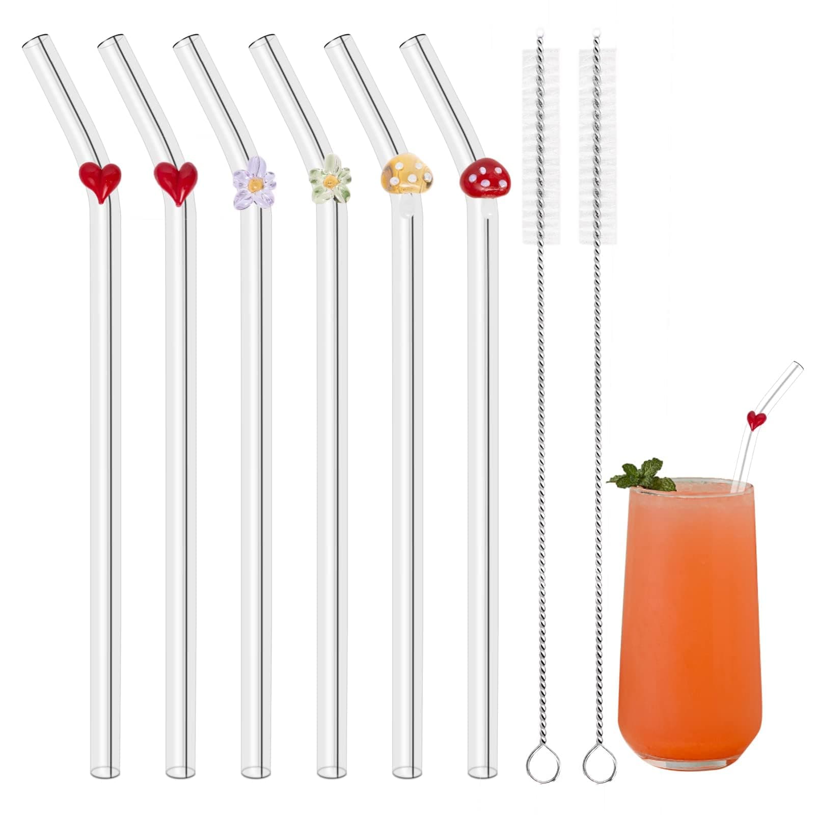 Glass Straws 6pcs with Multiple Designs
