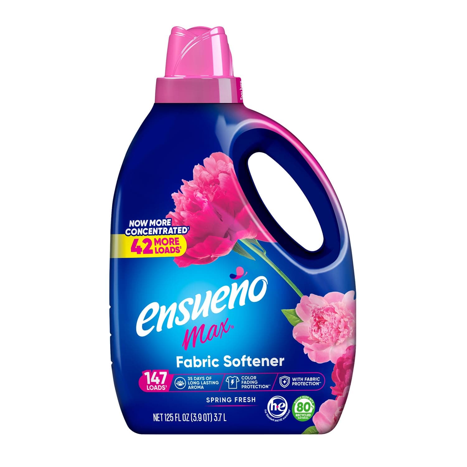 Ensueño Max Liquid Fabric Softener - Spring Fresh Scent - 125 fl oz - Color-Safe Fabric Softener Liquid - Softens 147 Loads - Reduces Wrinkles & Static