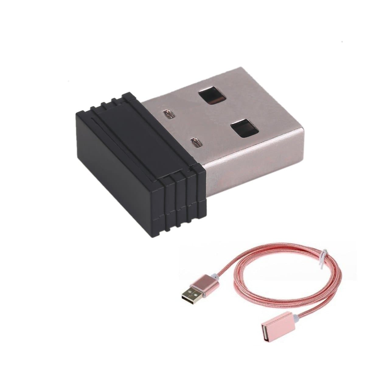 Mini Size ANT+ Dongle USB Stick Adapter with Free USB 2.0 Male to Female Extension Nylon Fabric Braided Cable 1 m / 3.3 Feet (Pink)