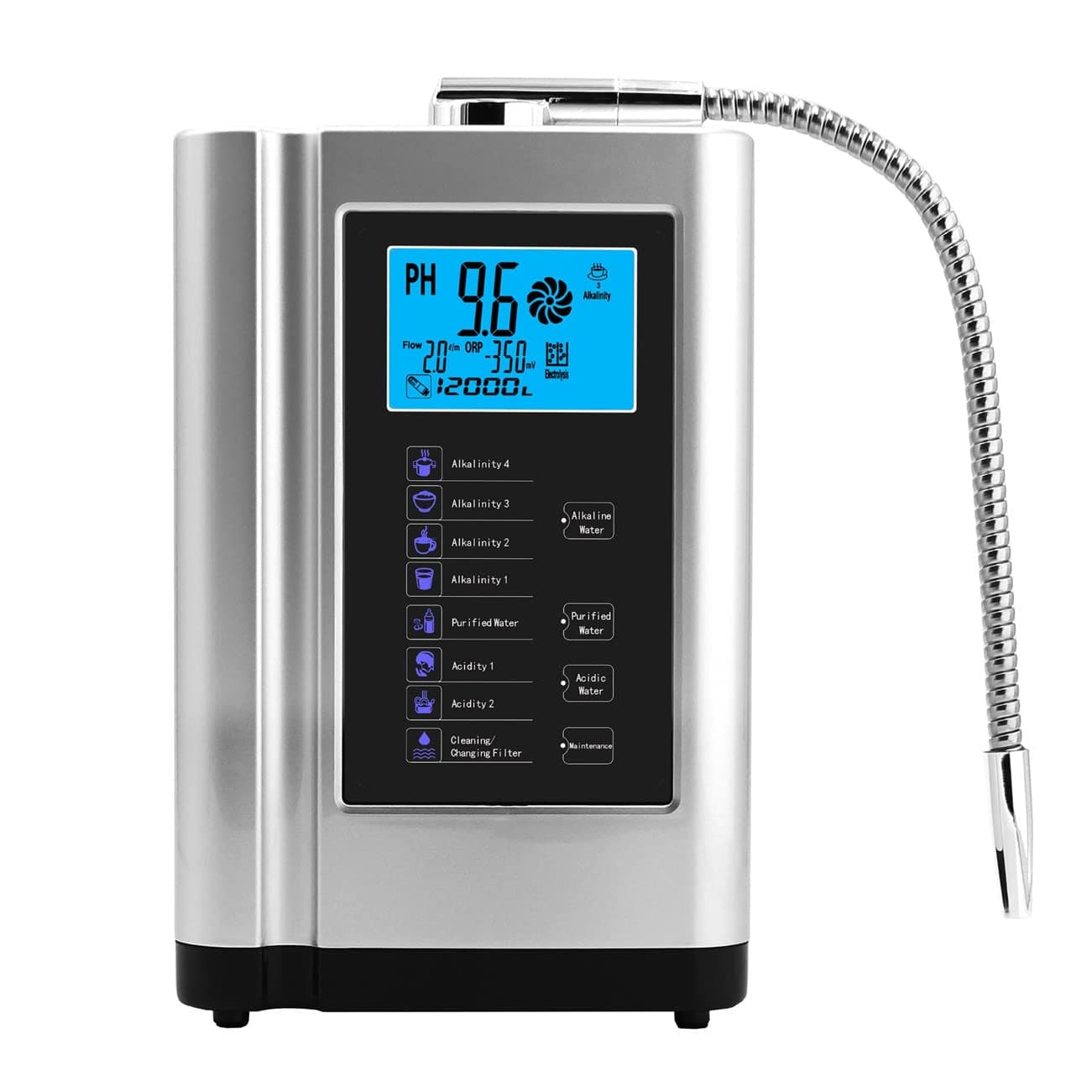 Alkaline Water Ionizer PH3.5-10.5 Hydrogen Generator Machine Purifier - Intelligent Voice LCD Home Filter - 8000 Liters Per Filter - Alkaline Acid Drinking Water