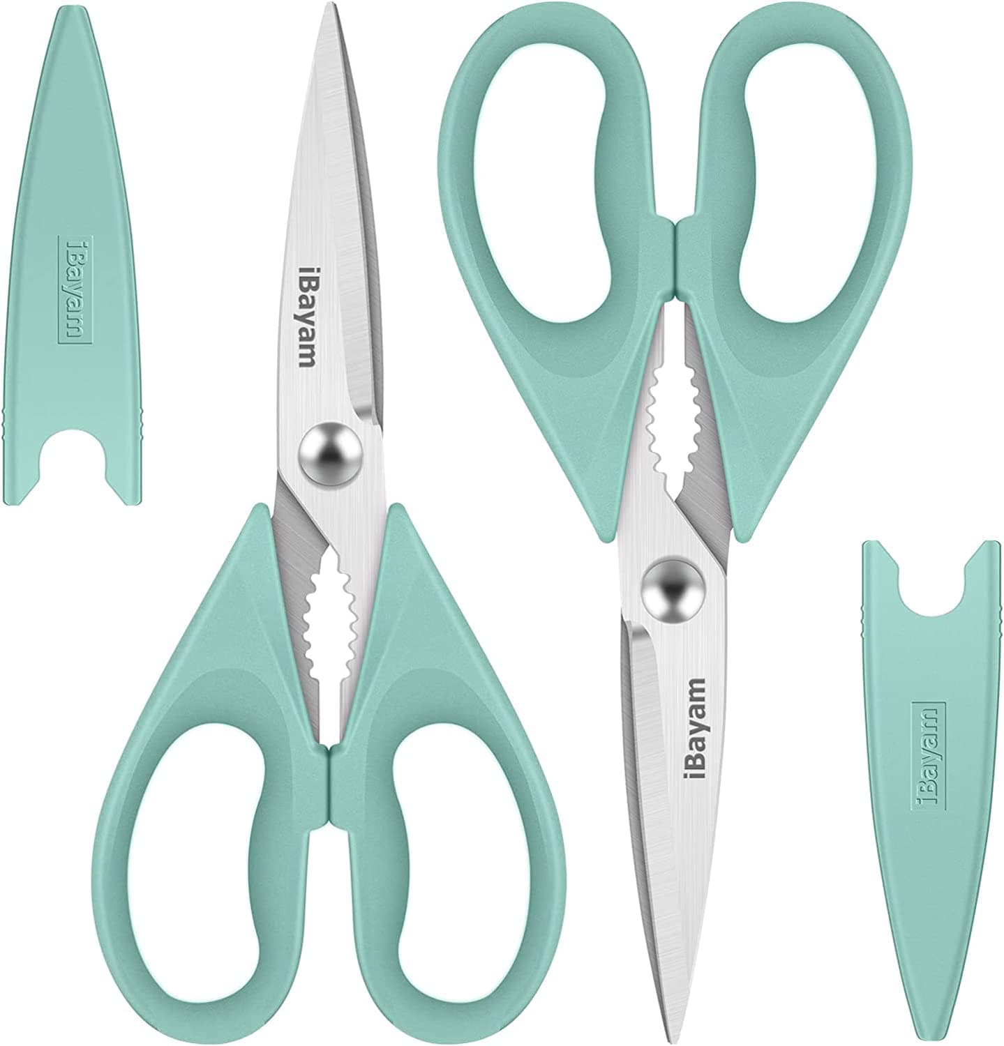 Kitchen Shears, iBayam Kitchen Scissors Heavy Duty Meat Scissors Poultry Shears, Dishwasher Safe Food Cooking Scissor All Purpose Stainless Steel Utility Scissor, 2-Pack (Aqua Sky)