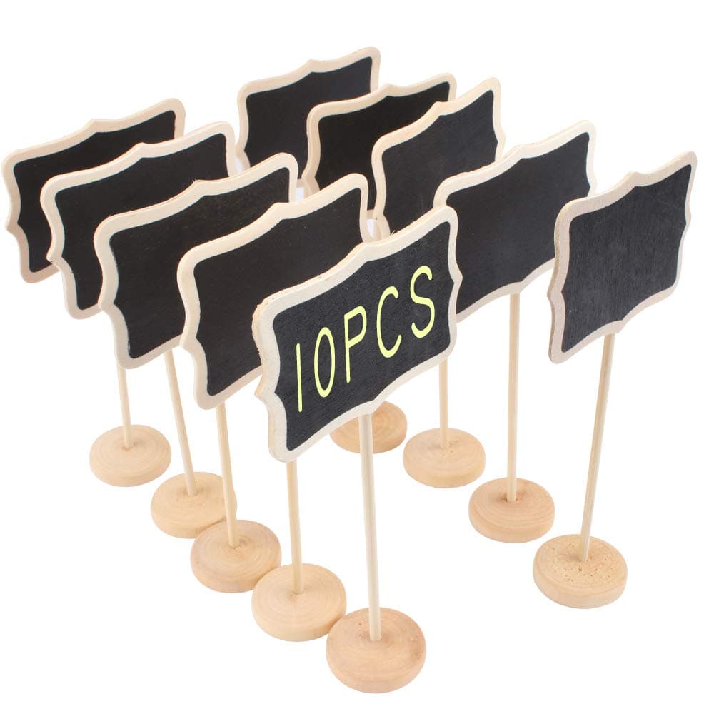 Canitor 10 Pack Mini Chalkboards Signs Chalkboards Labels Rectangle Message Board Labels with Stand, Small Wood Erasable Chalkboards for Buffet, Food, Plants, Weddings, Birthday Parties