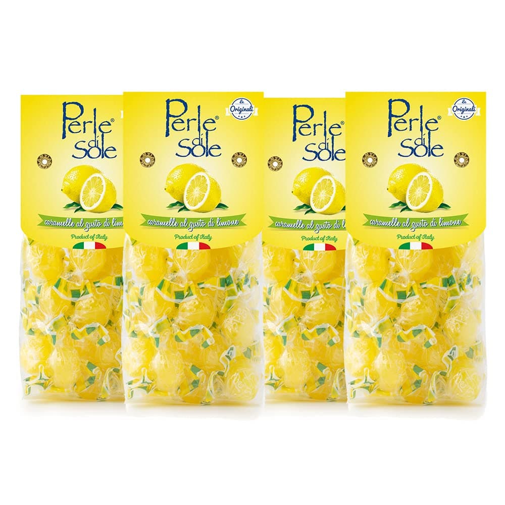 The original Perle di Sole Lemon Hard Candy Drops - Made with Essential Oils of Amalfi Coast P.G.I. Lemon (7.05 oz | 200 g) Citrus Drops - Pack of 4