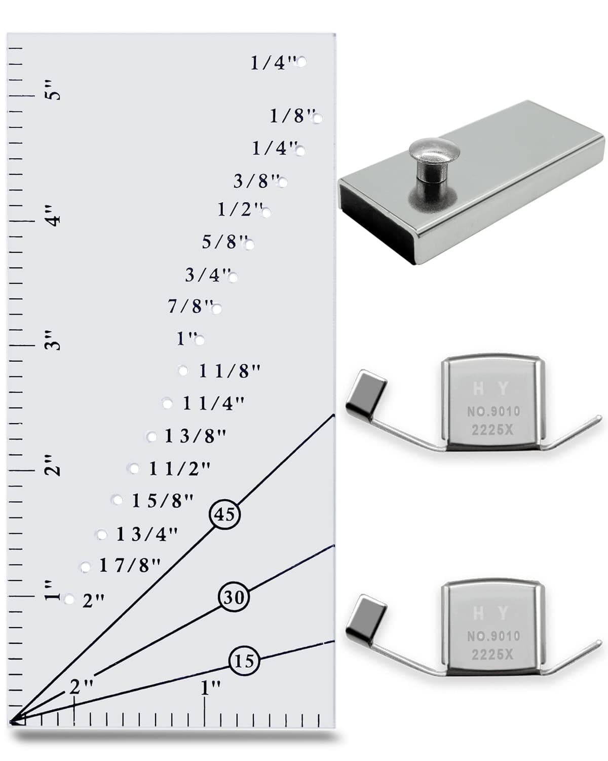3 Pack Magnetic Seam Guide for Sewing Machine + 1 Seam Allowance Ruler, Straight Line Hems Sewing Ruler and 2 Types Perforated Seam Gauge from 1/8 to 2 Inch for Quilts, Apparel and Caps