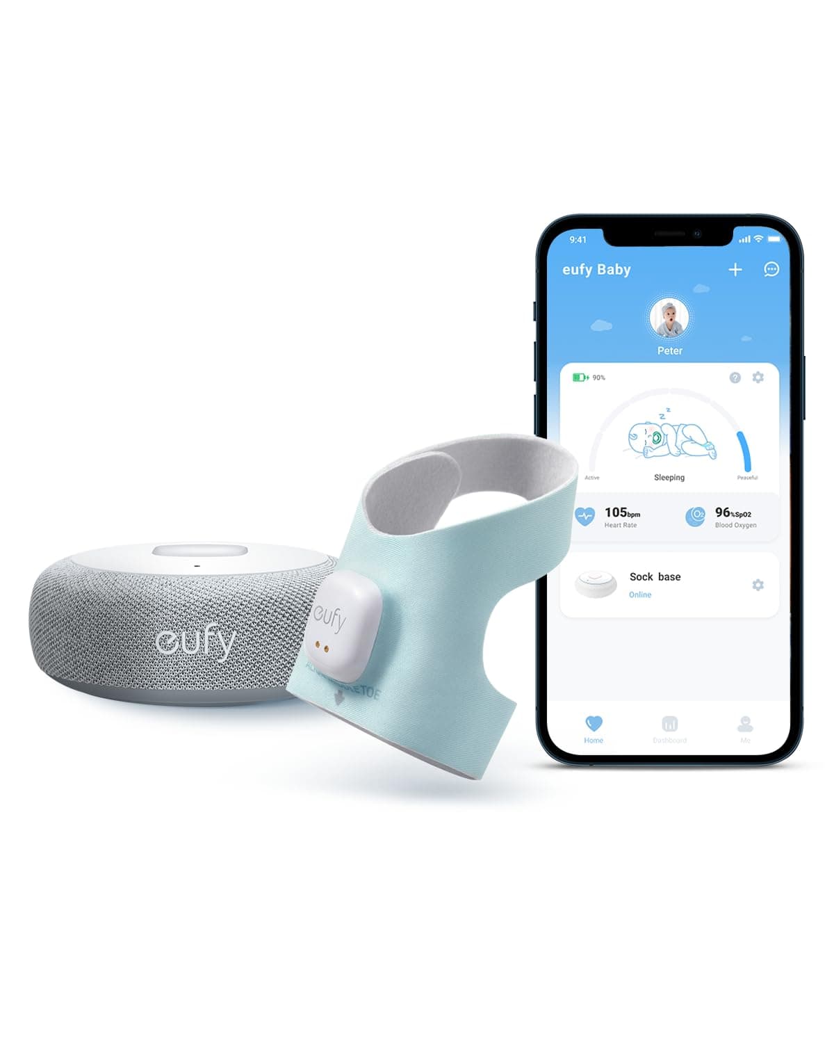 eufy Security Smart Baby Socks, Sleep Patterns & Heart Rate Tracker, Smart Baby Monitor, 0-18 Months Baby, 24 Hours Use