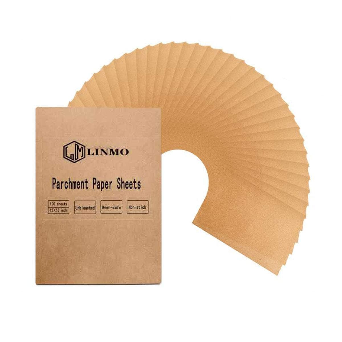 12 x 16 Unbleached Parchment Paper Baking Sheets by LINMO (100 Pack) - Oven Safe Natural Brown Pre-cut & Non-stick - High Temperature Baking Paper for Half Sheet Pans