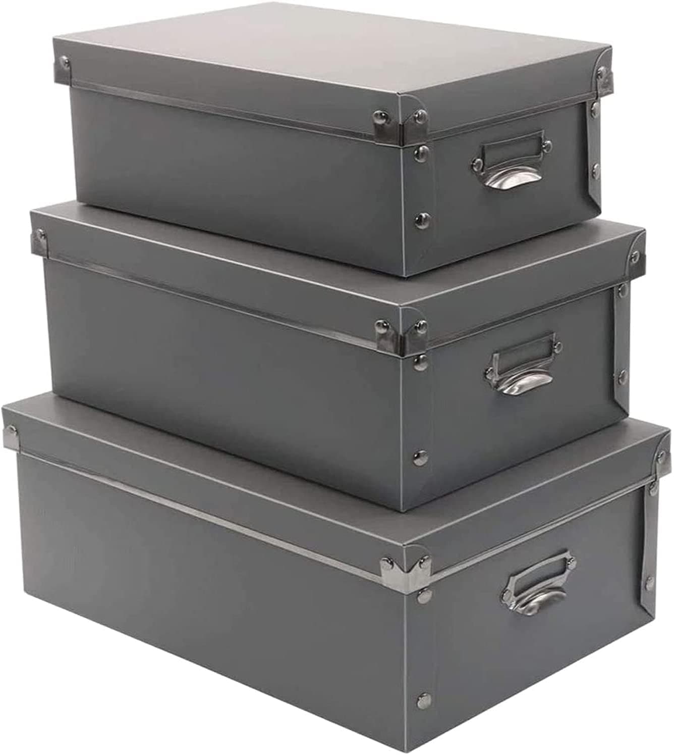 Foldable Storage Baskets, 3 piece Multiple sizes Small/Medium/Large Waterproof Plastic Box with Lid for Toys/Shoes Grey