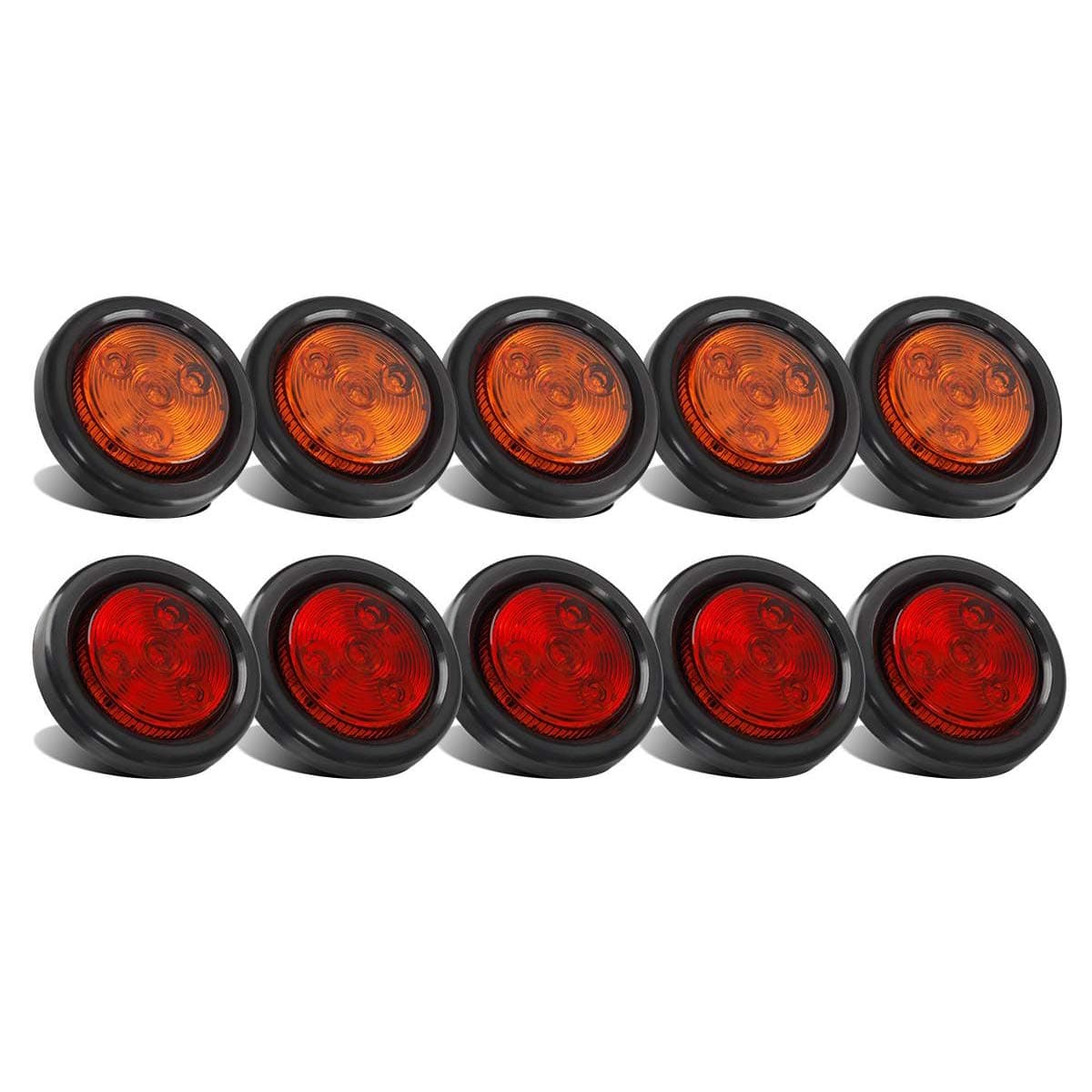 Partsam 10Pack(5 Amber + 5 Red) 2" Led Round Side Marker Light Grommet Flush Mount 4LED, Sealed 2 Round led Marker Lights Truck Trailer with Reflex Lens, IP67 Waterproof