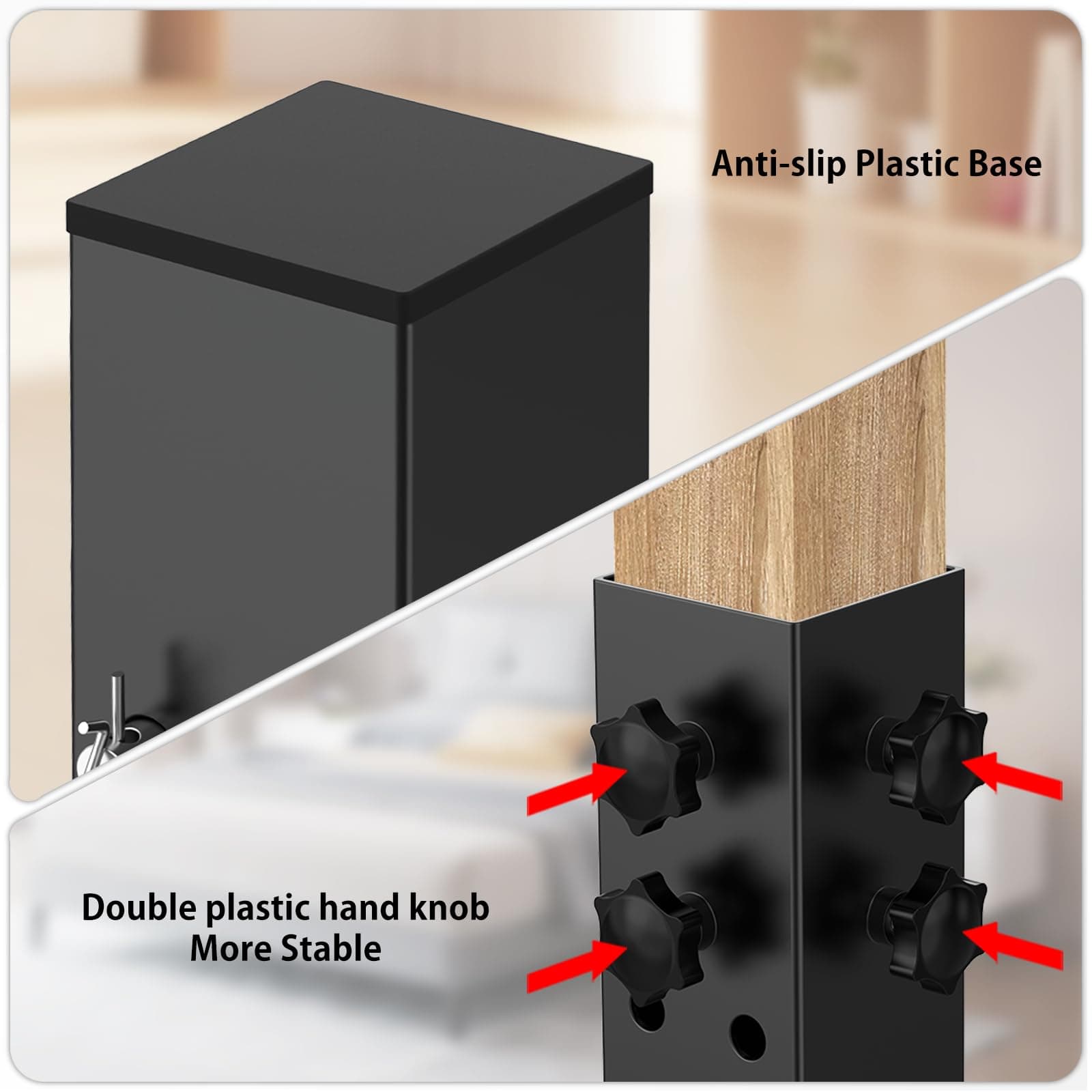 2025 Up Grade 4 Pack Carbon Steel Dorm Bed Riser 2.4" Diameter Metal Bed Riser for Square Wooden Bed Frame, Table Adjustable to 3.2", 5.1" Height (for Bed Leg 2.3-3.1")