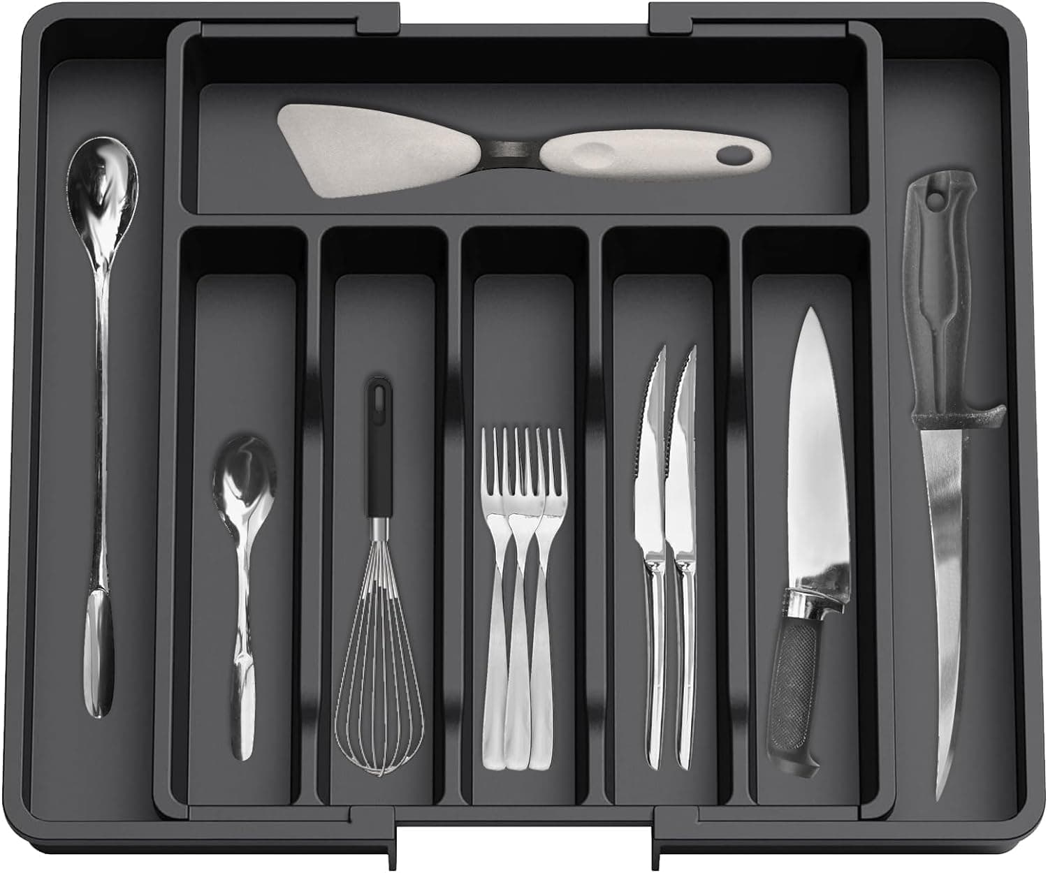 MMMA Silverware Drawer Organizer, Expandable Utensil Tray for Kitchen, Adjustable Flatware and Cutlery Holder, Compact Plastic Storage for Spoons Forks Knives