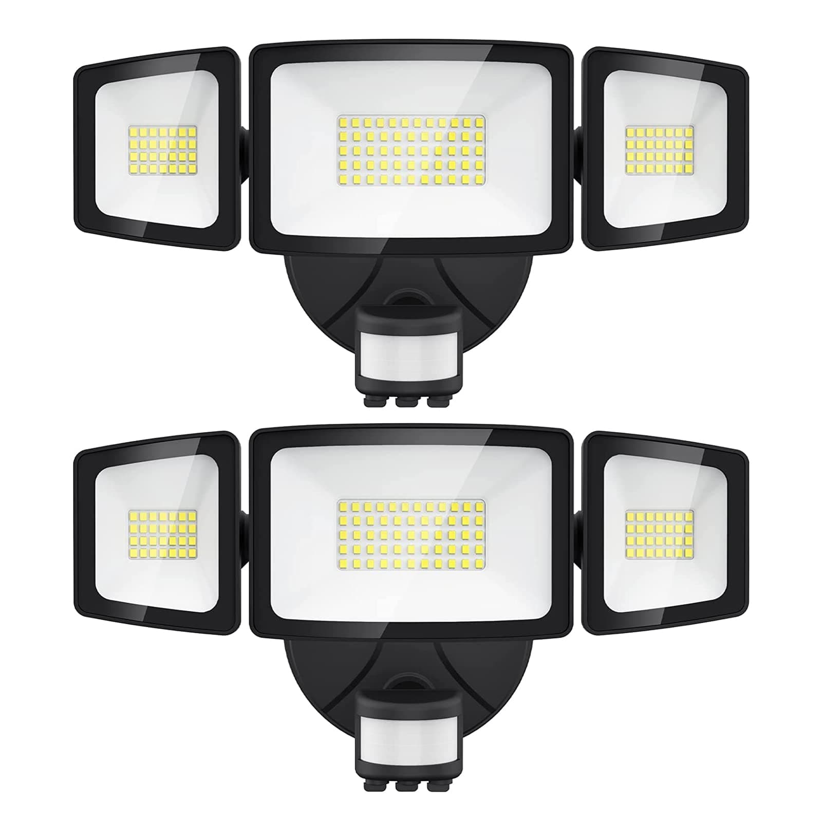 Olafus 75W Motion Sensor Outdoor Light, 2 Pack LED Security Light 7000LM, 6500K Exterior Motion Flood Light with 3 Adjustable Heads, for Outside Garage, Yard, Patio, IP65 Waterproof, Black