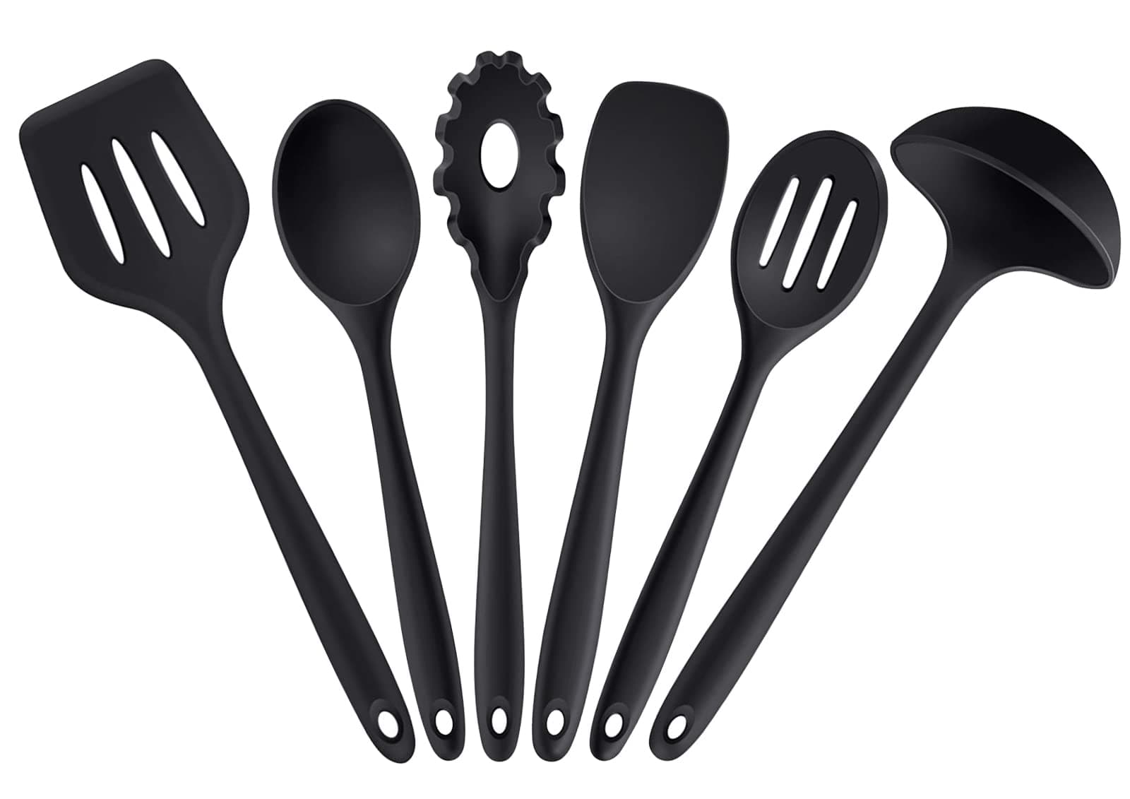 6PCS Kitchen Utensils Set, Non-Stick Silicone Cooking Tools with Soup Ladle, Slotted Spoon, Pasta Fork, for Frying, Serving, Baking