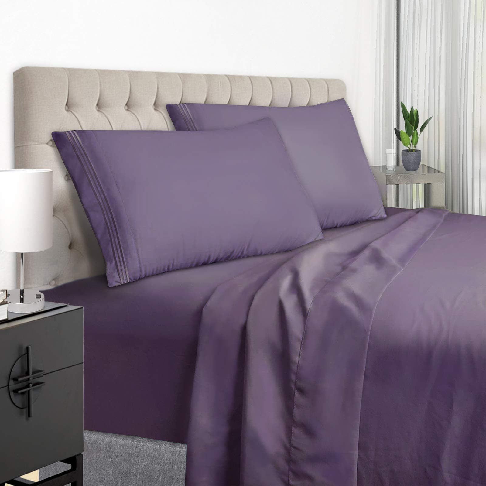 EaseHome Purple King Size Bed Sheet Set - Deep Pocket to 18 inches Mattress 4 Piece - Premium Bedding Sheets & Pillowcases Collection - Extra Soft