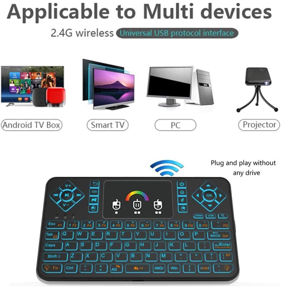 [Updated] 2.4GHz Colorful Backlit Mini Wireless Remote Keyboard and Mouse with Touchpad Q9 by Dupad Story, USB Rechargeable for Google Android tv box,HTPC,IPTV,PC,Raspberry pi