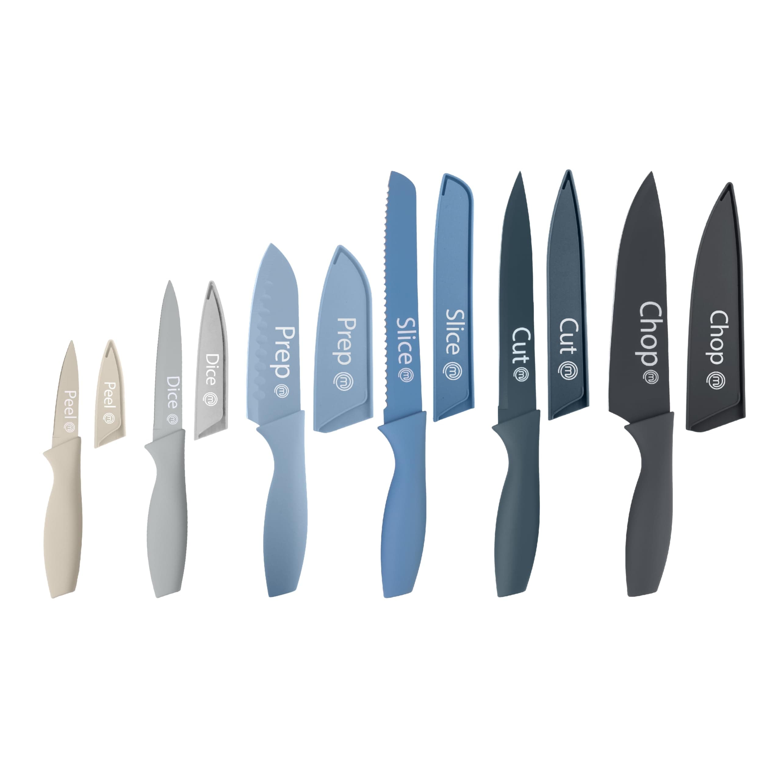 MasterChef Kitchen Knife Set with Covers, 6 Professional Chef Knives for Home Kitchens, Extra Sharp Cutting Stainless Steel Blades & Protective Sheaths, Soft-Touch Easy-Grip Handles, Nordic Blues