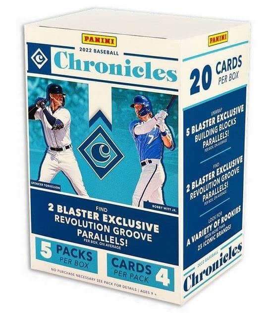 2022 Panini Chronicles Baseball Blaster Box - 5 Packs per Box - 4 Cards Per Pack - 20 Trading Cards Per Box, (22PABCHR-BXB)
