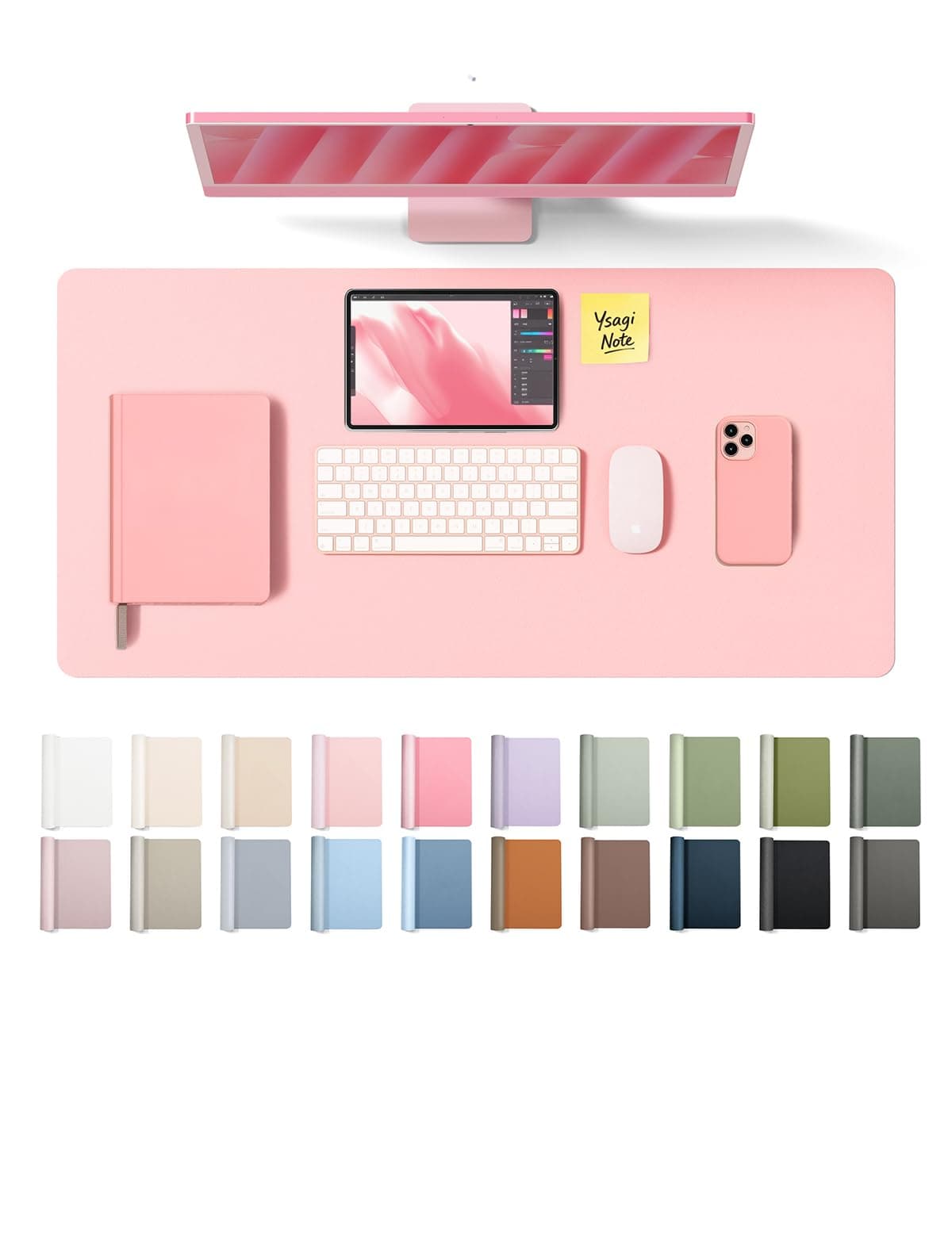 YSAGi Leather Desk Protector, Office Mat, Large Mouse Mat, Non-Slip PU Leather Blotter, Laptop Pad, Waterproof Writing Pad for Office and Home (Light Pink, 23.6" x 13.8")