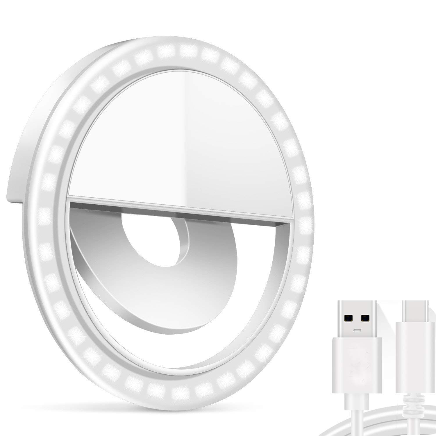 Rechargeable Selfie Ring Light - Tekcast 36 LED Clip-on LED Camera Light, Round Shape LED Fill-Light for Phone Pad Galaxy, Other Smart Photography Phones, White