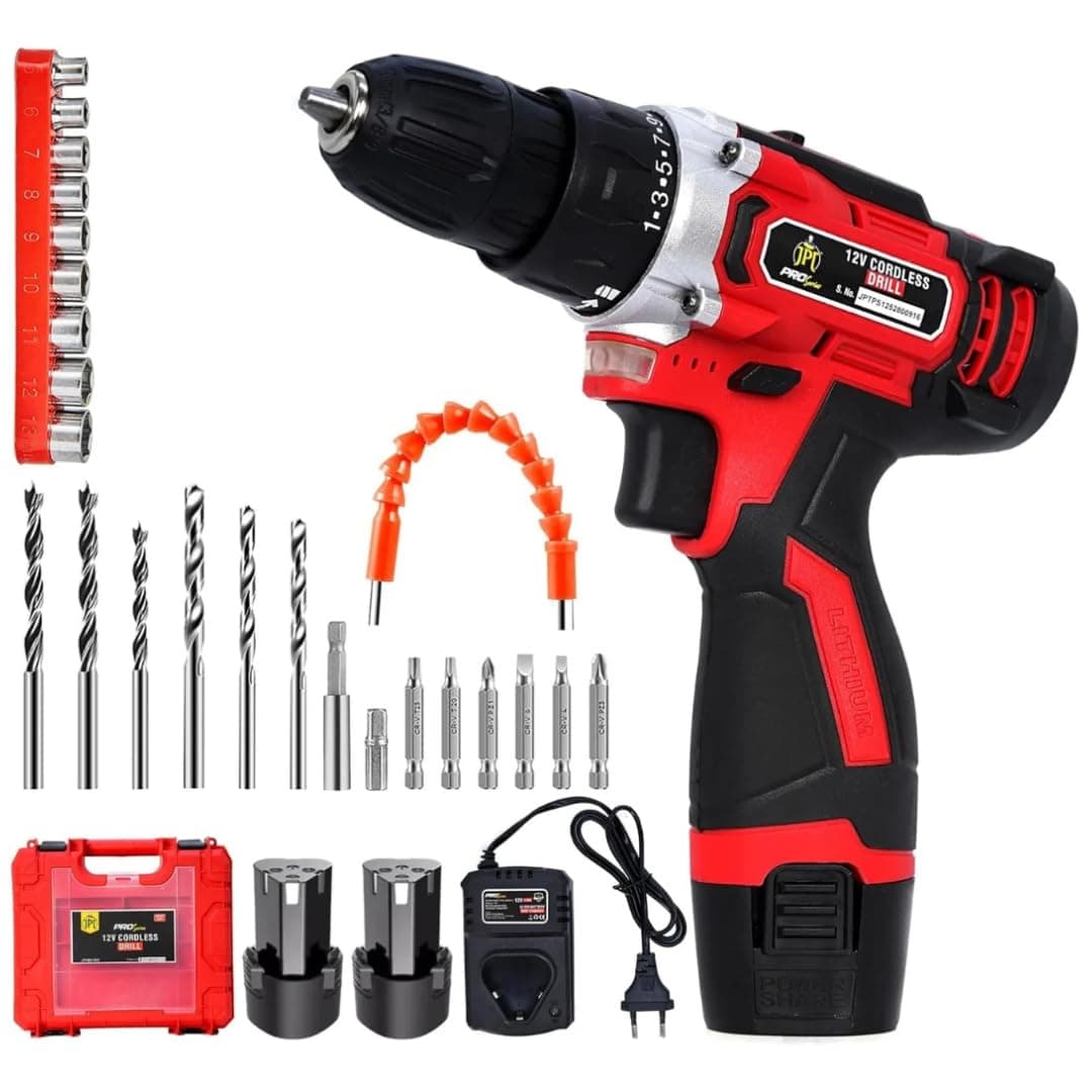 JPT Pro Series 12v Cordless Drill Machine with 24 Drill Accessories