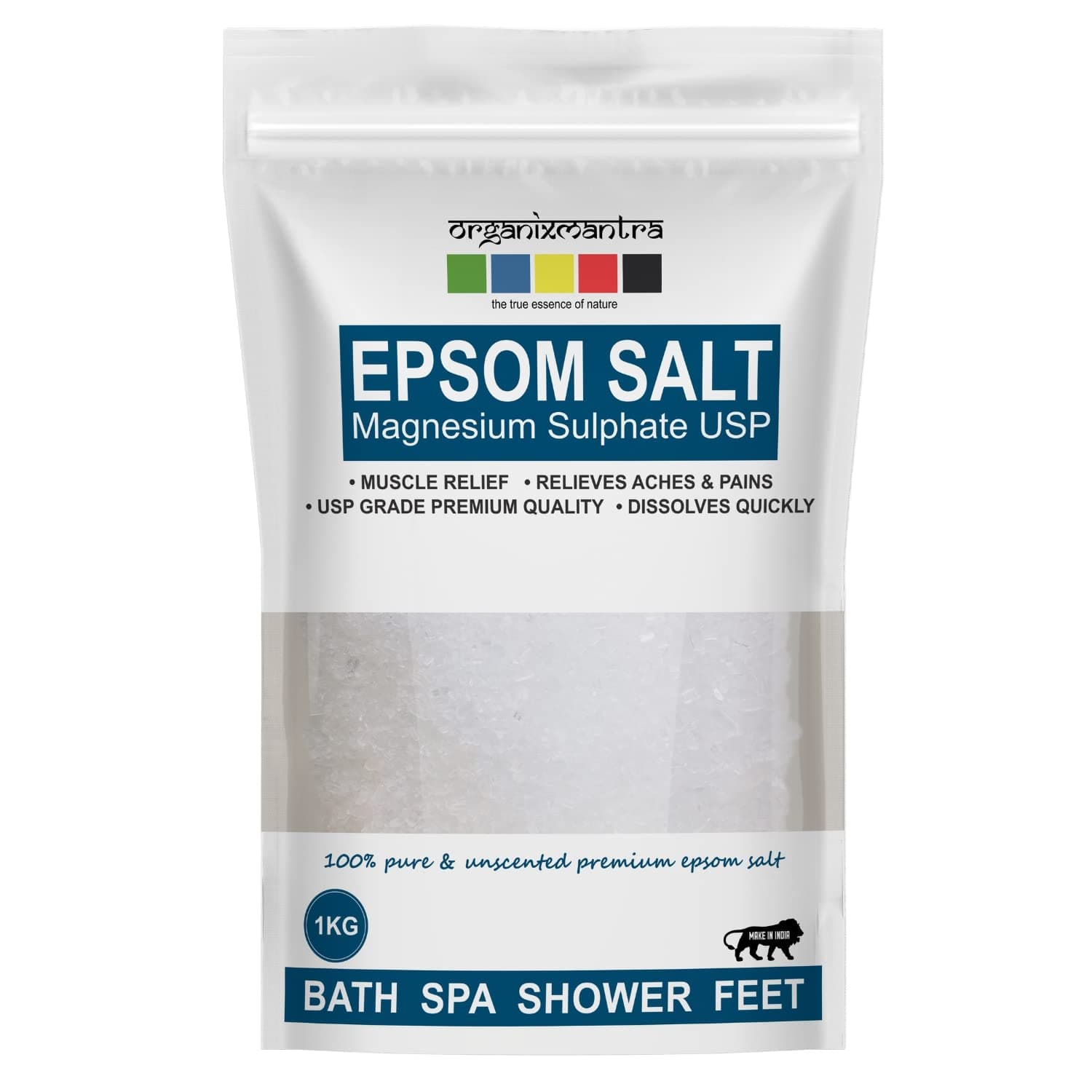 Organix Mantra Epsom Bath Salt Crystal and Bath | For refreshing bath soak, relieves aches & pain - 1KG