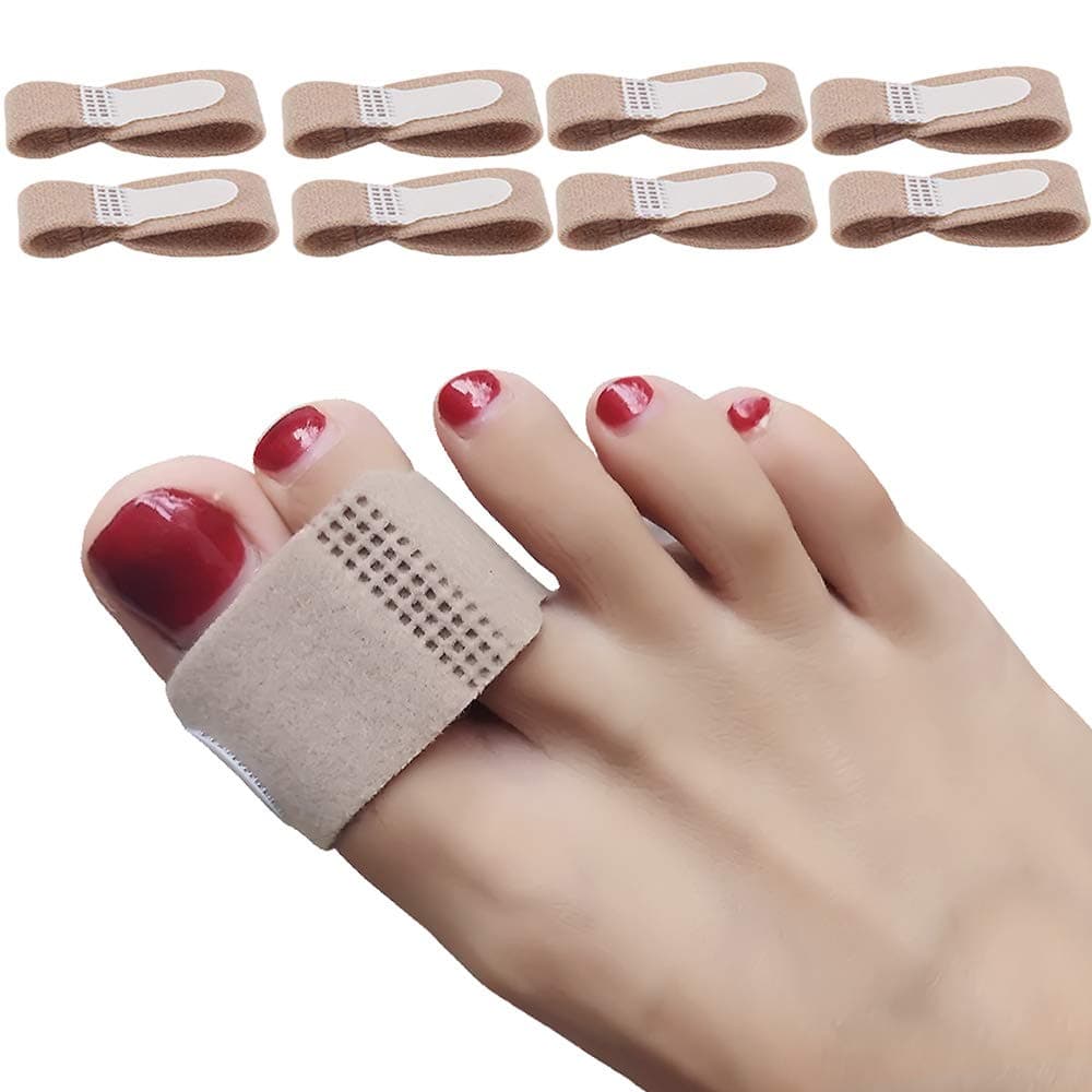 Broken Toe Wraps, 8 Pcs/Pack, Fabric Toe Splint Toe Cushioned Bandages Finger Protectors Straightener Hammer Toe Separators 8 Count (Pack of 1) Beige