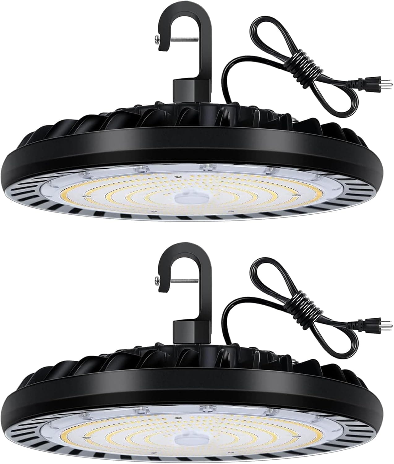 2 Pack LED High Bay Light 150W, 5000K UFO LED High Bay Light Fixture with US Plug [450W MH/HPS Equiv.] 120-277V, 19,500lm, IP65 Commercial Warehouse Area Light for Wet Location