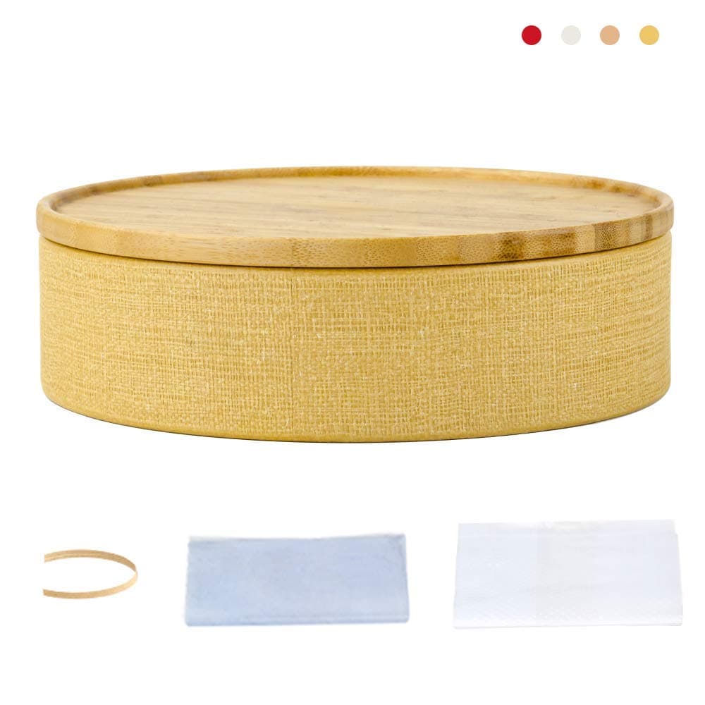 Storage Round Box with Bamboo Wooden Lid, Scroll Pattern Secure Durable Storage and Organization for Seasonings, Herbs or Small Items Coffee, Dry Goods Candy Storage Loose Leaf (Brown, S)