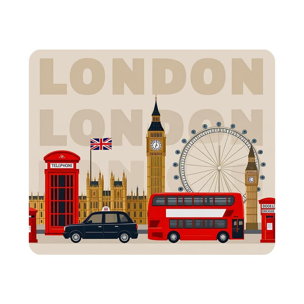 London Gaming Mouse Pad Famous Britain Landmarks Monuments Art Pattern Touristic Travel Destination Non-Slip Rubber Mouse Pad for Computers, Laptop, Office 9.5 Inch x 7.9 Inch
