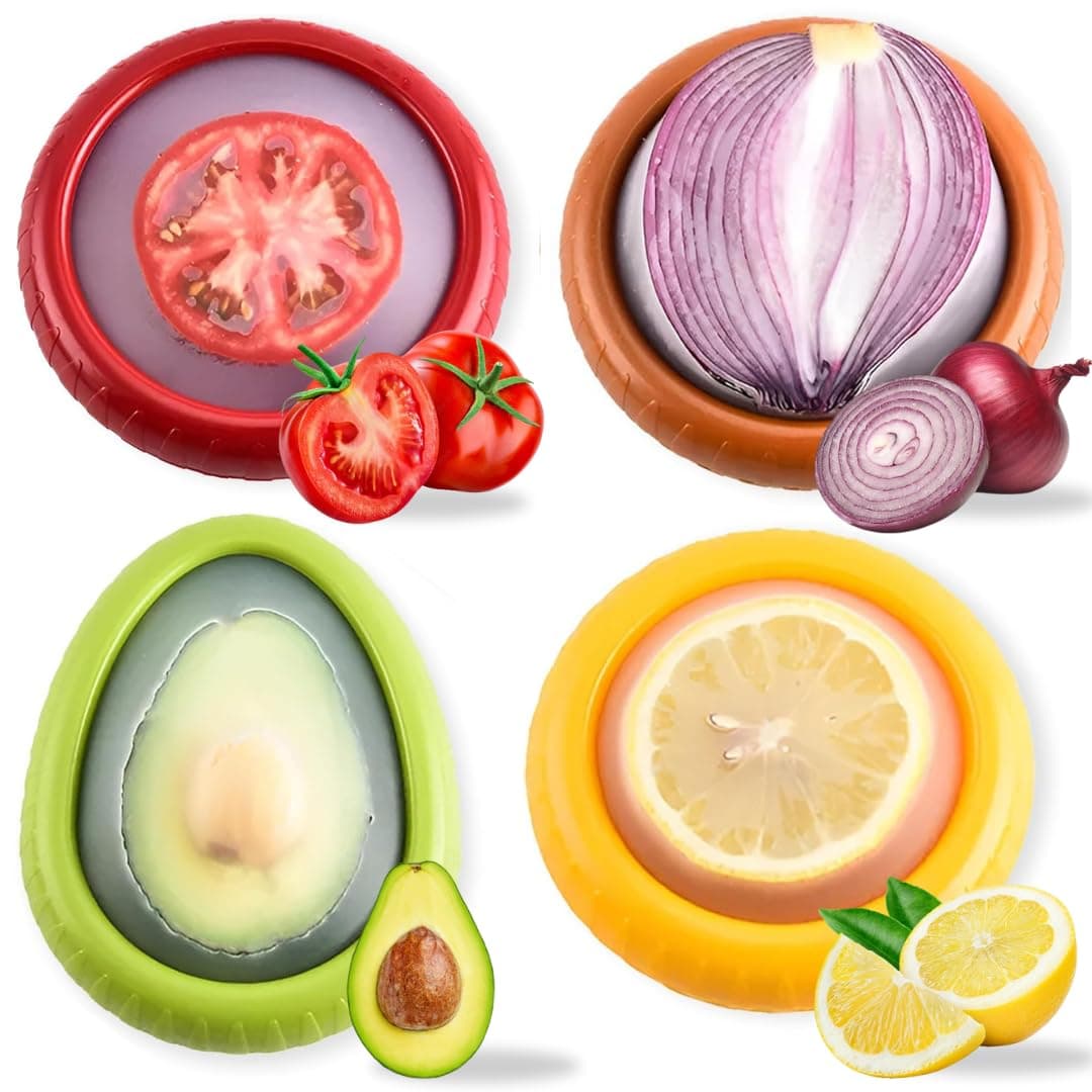 Silicone Fruit Storage Box, Reusable Fruit Storage Containers for Fridge, Pack of 4, Anti-Oxidation Storage Containers Box Ideal for Onions, Tomato, Avocado, & Potato