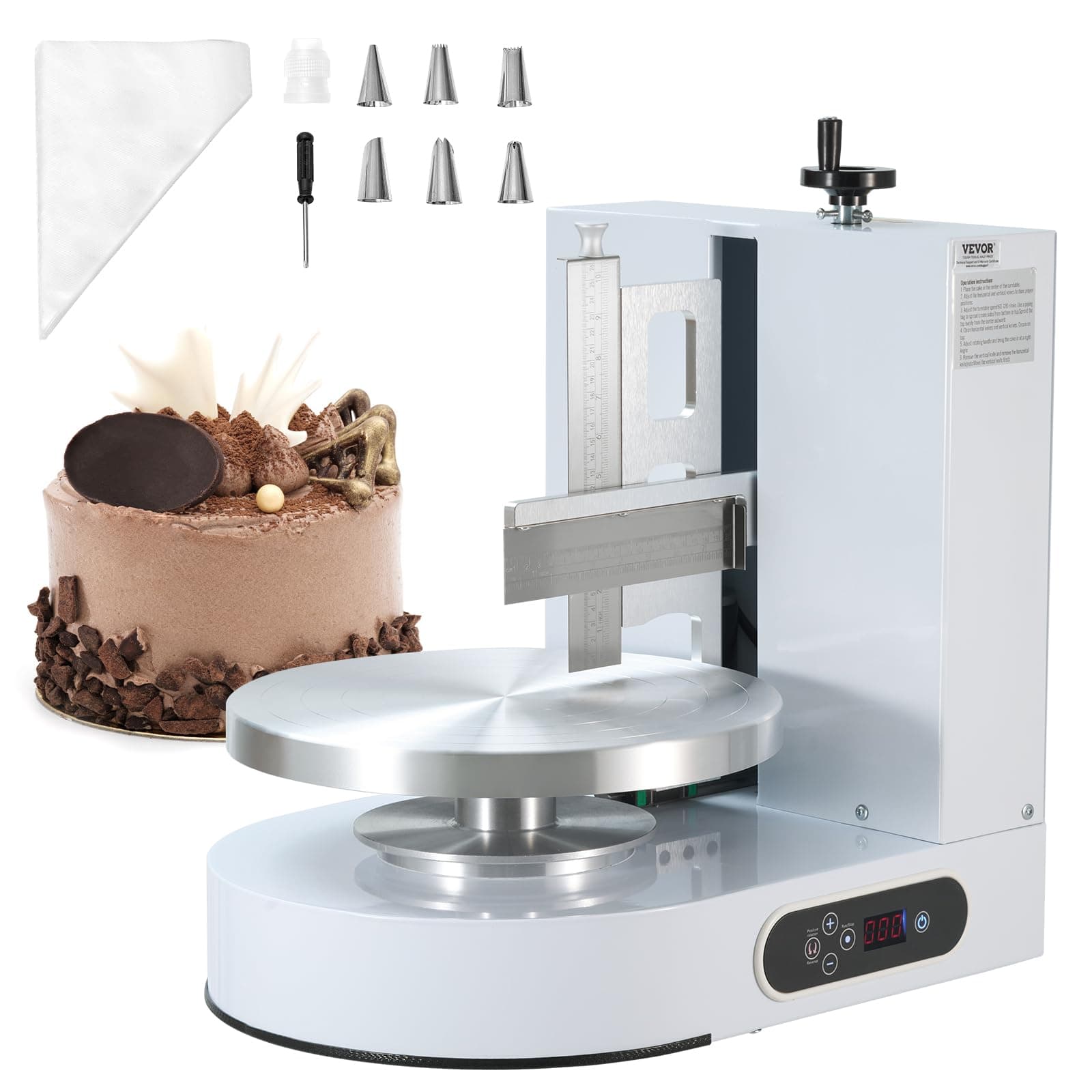 VEVOR Cake Decorating Machine, Cake Cream Spreading Coating Smearing Machine, Low Noise Cake Frosting Machine, Turntable with Adjustable Scraper, for 4" to 12" Cake, 25-320RPM Rotating Speed, White
