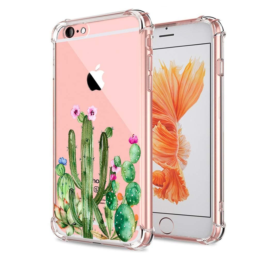 Cactus iPhone 6 Plus 6S Plus Case Clear with Cacti Flowers Design Shockproof Bumper Protective Case Flexible Slim Fit Cute Tropical Summer Succulents Floral Cover for iPhone 6 Plus 6S Plus Girls Women