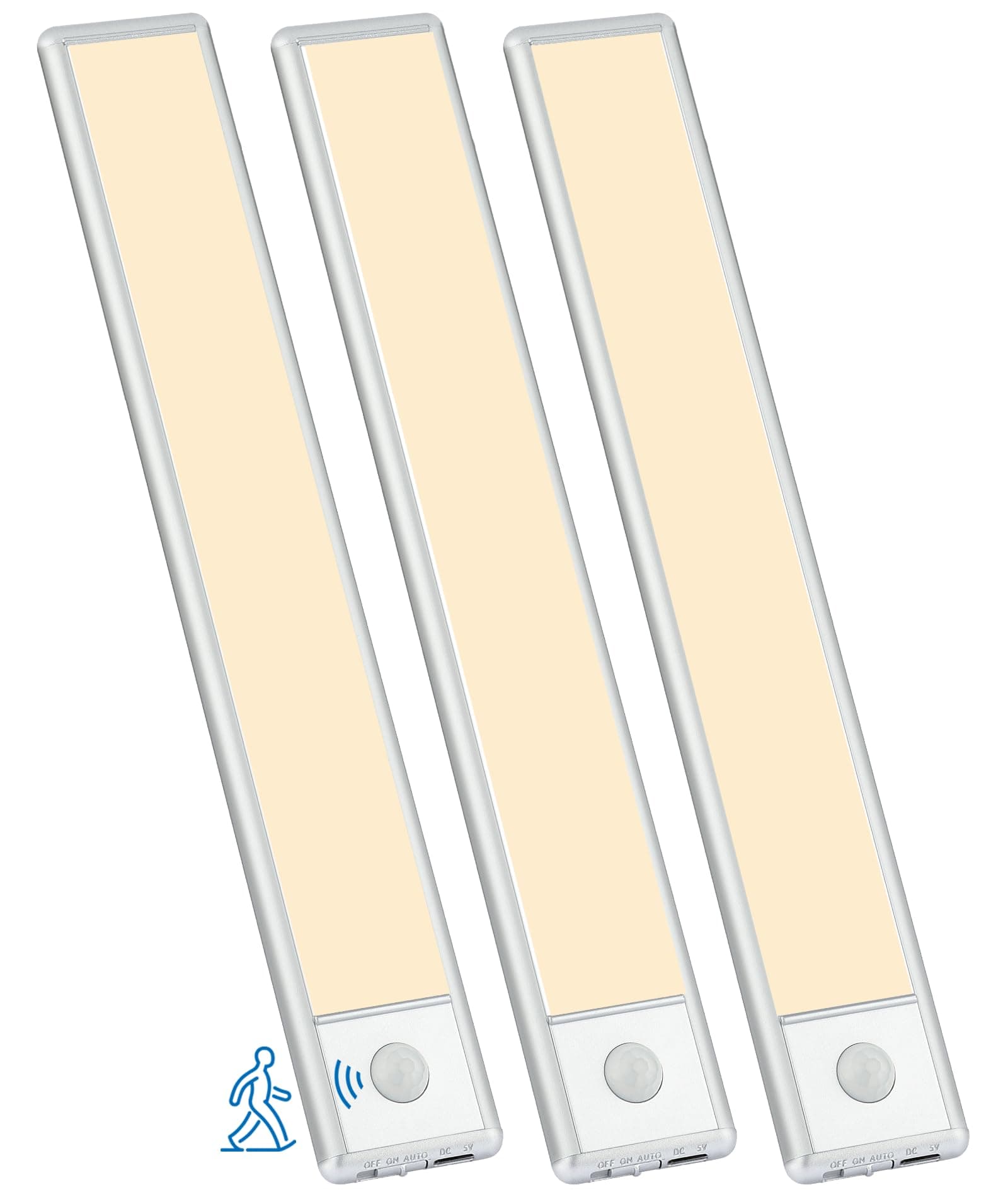 51-LED Motion Sensor Under Cabinet Light, 12 Inch Rechargeable Magnetic Under Counter, Wireless Night Light Bar, 3 Pack, Warm White