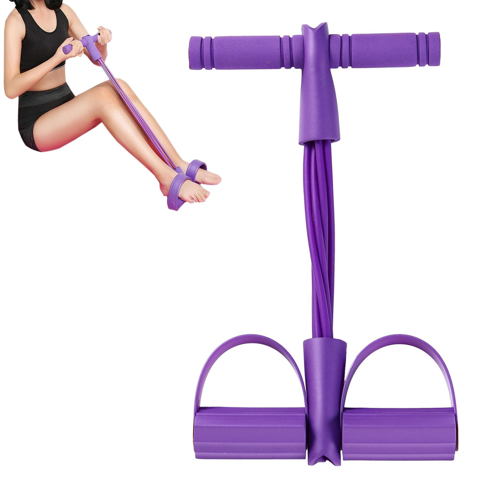 Sit up Exercise Equipment, Exercise Equipment for Home Use, 4-Tube Elastic Pull Rope Foot Pedal Resistance Bands for Women and Men, Abdominal Waist and Leg Exerciser, Fitness Equipment for Home Gym