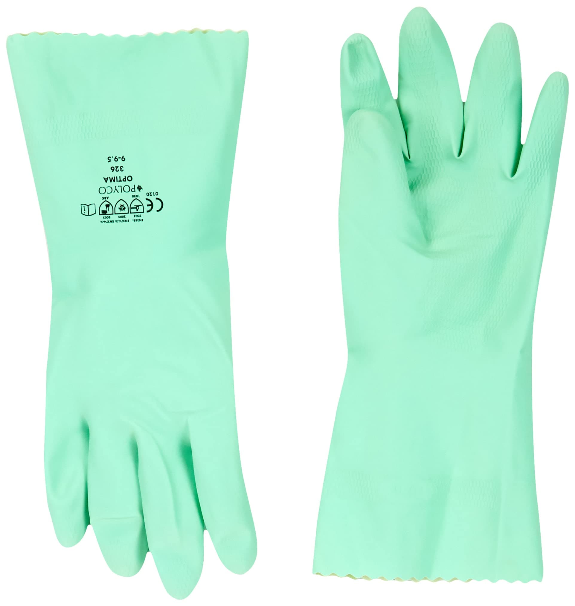 Polyco 326 Optima Chemical Resistant Flock Lined Gloves, Single Pair, Size 9/Large, Green