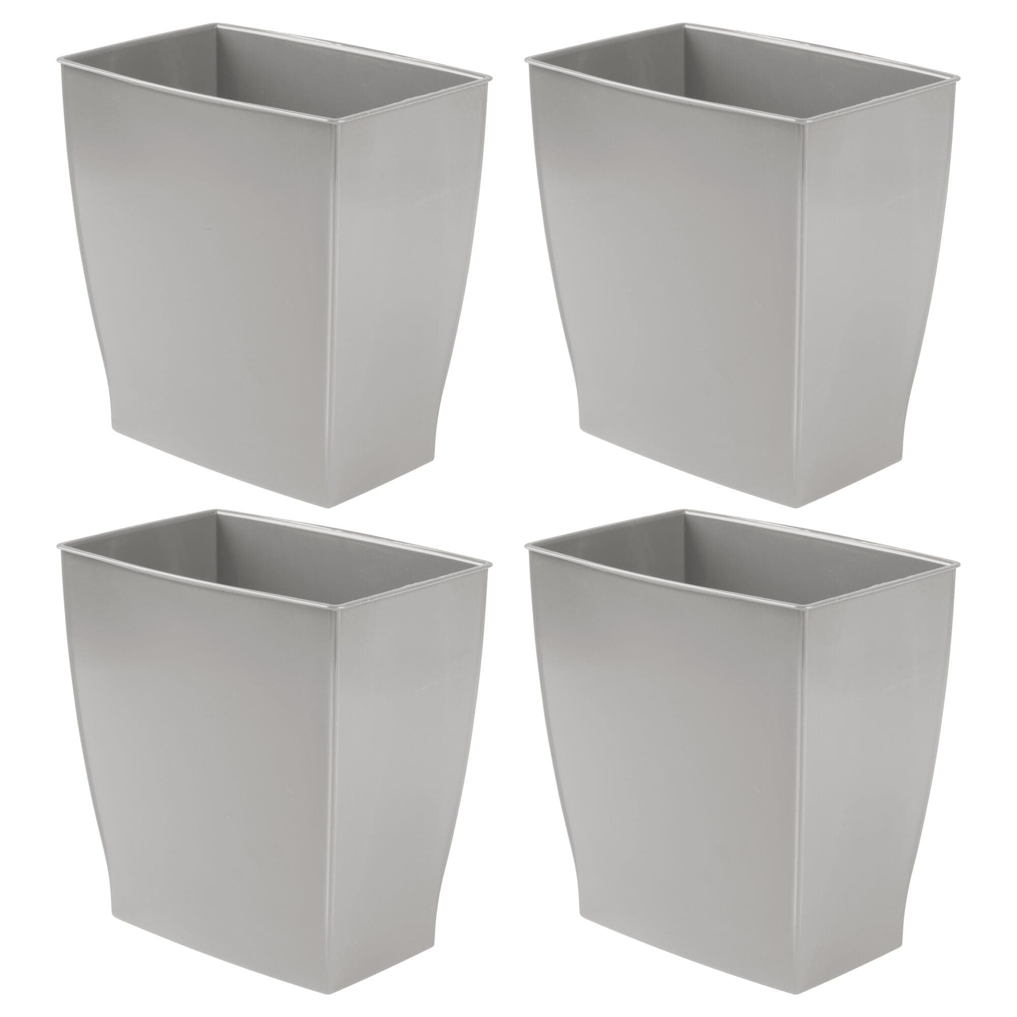 Small Plastic Bathroom Trash Can, Slim Rectangle Garbage Bin for Bedroom, Office, Dorm, 4-Pack, Gray