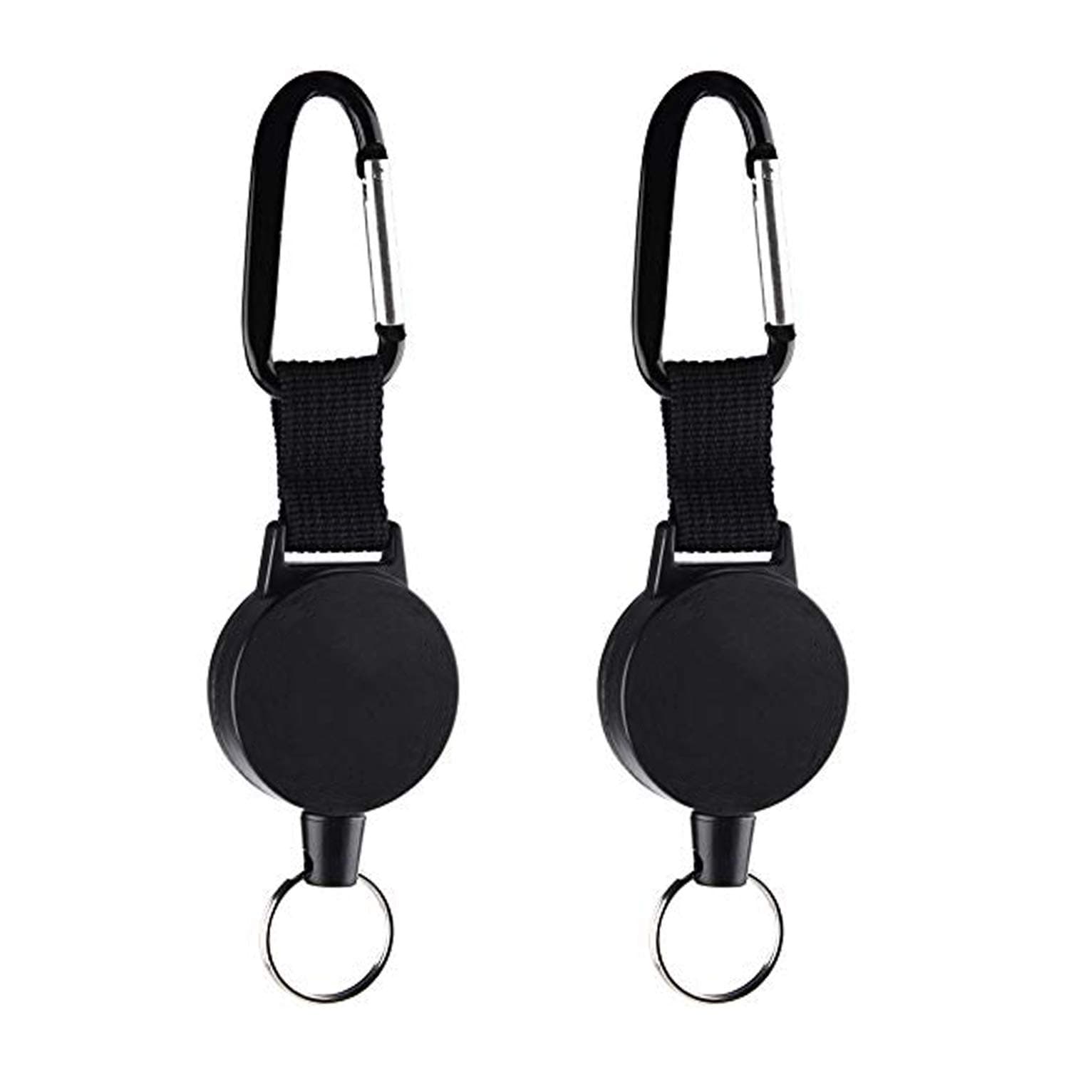 AOBETAK Retractable Keyring, 2 Pack Heavy Duty Retractable Keychain, Extendable Key Chain with 27 Inch Steel Wire Rope, Key Lanyard Reel Key Chain Retractable Badge Holder Black