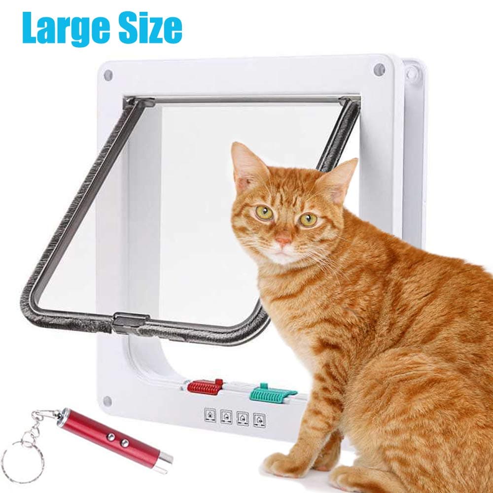 RESTER [Upgraded Version Anti-Cracking 4 Ways Locking Magnetic Smart Cat Door,Cat Flap Door Interior Exterior Use White (Large)