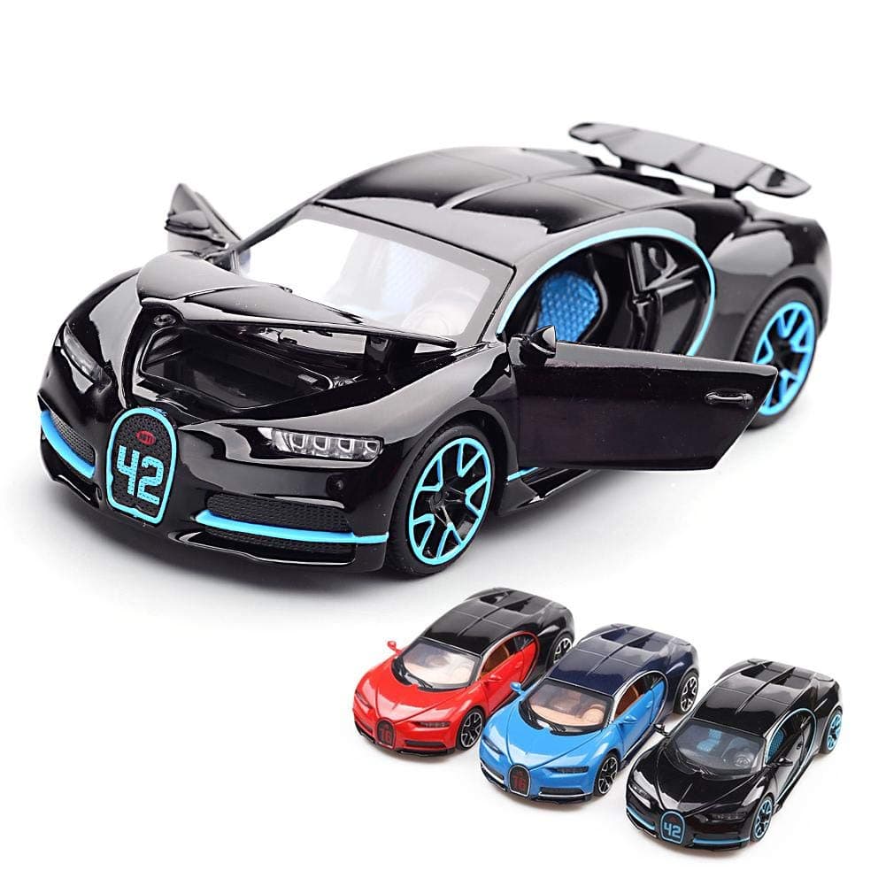 1:32 Bugatti Chiron Pull Back Diecast Zinc Alloy Car With Light & Sound Classic Diecast Model Learning Educational Toy Toy Car With Lights Sound Birthday Gifts Xmas Presents For Boys Girls Toddlers