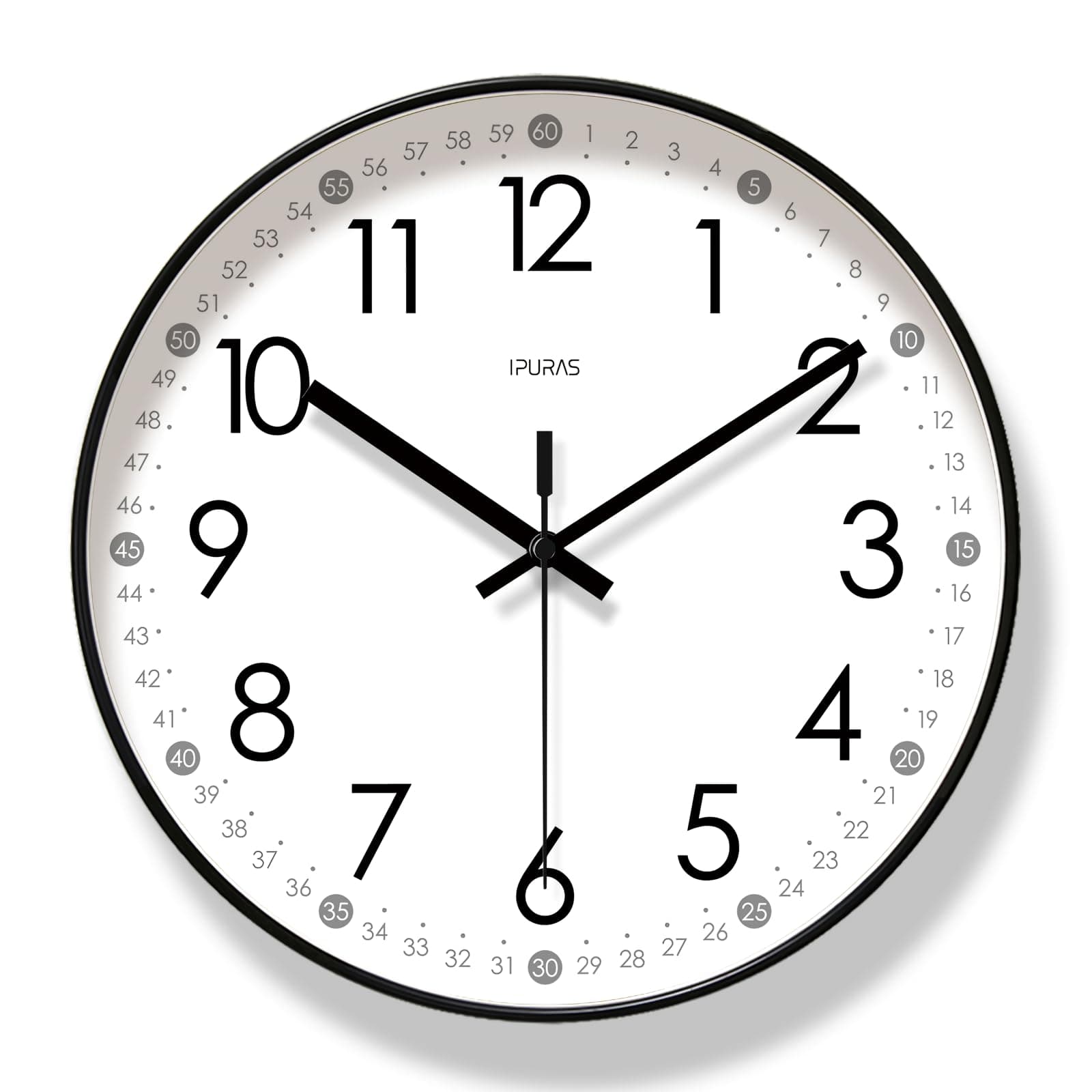 U-HOOME Wall Clock,Black Wall Clock Silent Non Ticking 12 Inch,Modern Wall Clocks Battery Operated, Round Easy to Read clock for Bedroom, Living Room, Office, Home, Kitchen, Bathroom