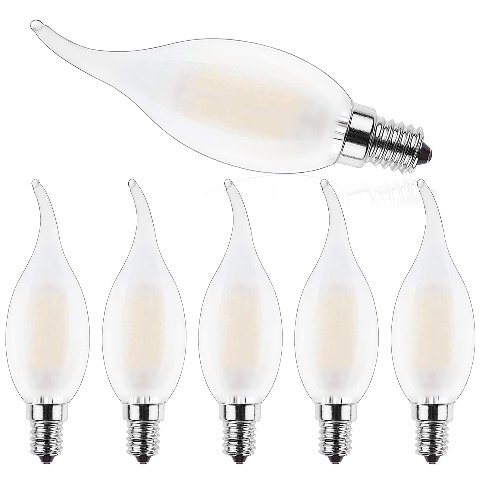 E14 LED Candle Light Bulb,4W Light Bulbs for Chandeliers,C35 Filament Candles Light Bulb,2700K Warm White Candle Bulbs,40W Bulb Equivalent,400LM,Dimmable,6 Pack,Energy Class F